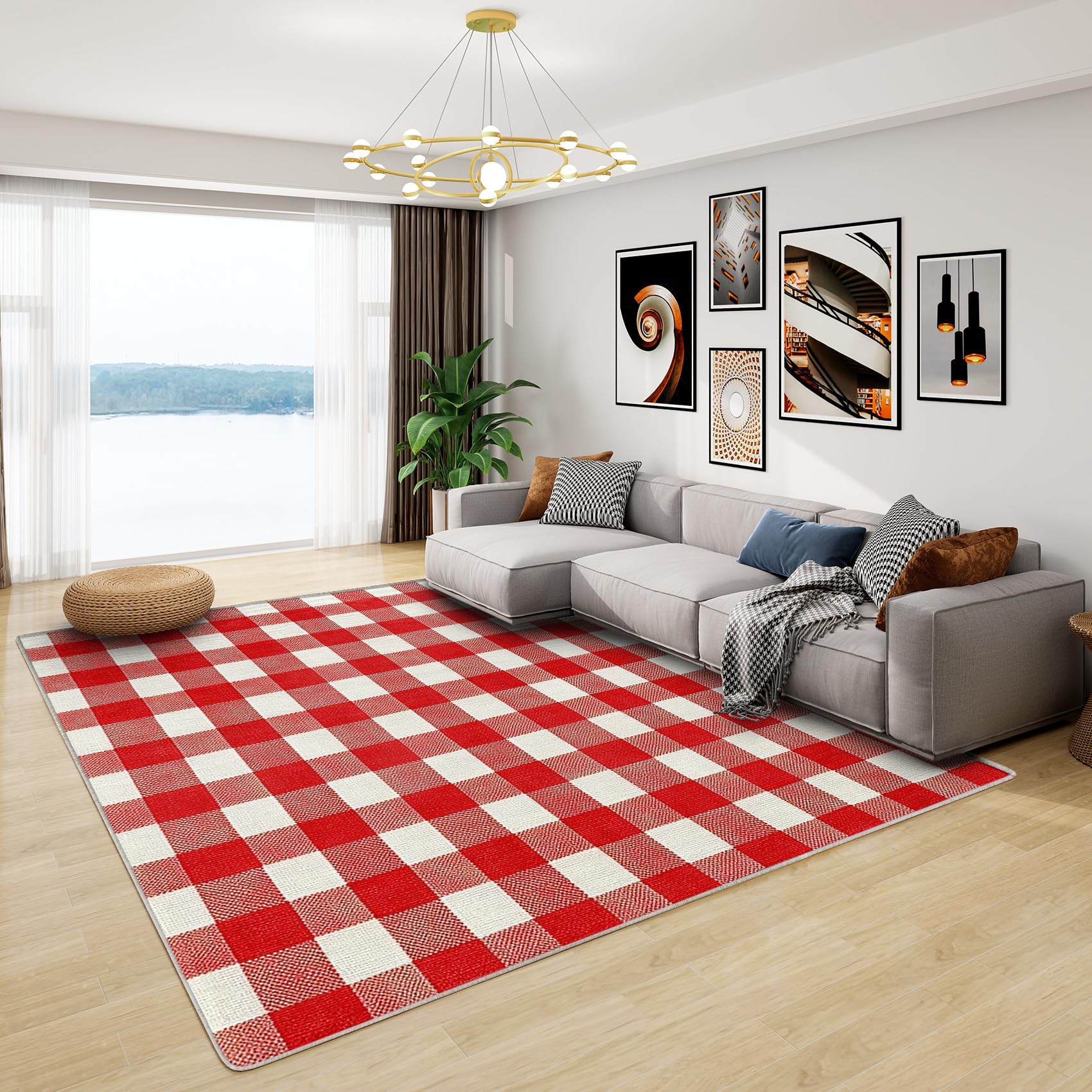 ohouse BWTZラグ タイルチェック レッド 160×240cm Ohouse BWTZラグ