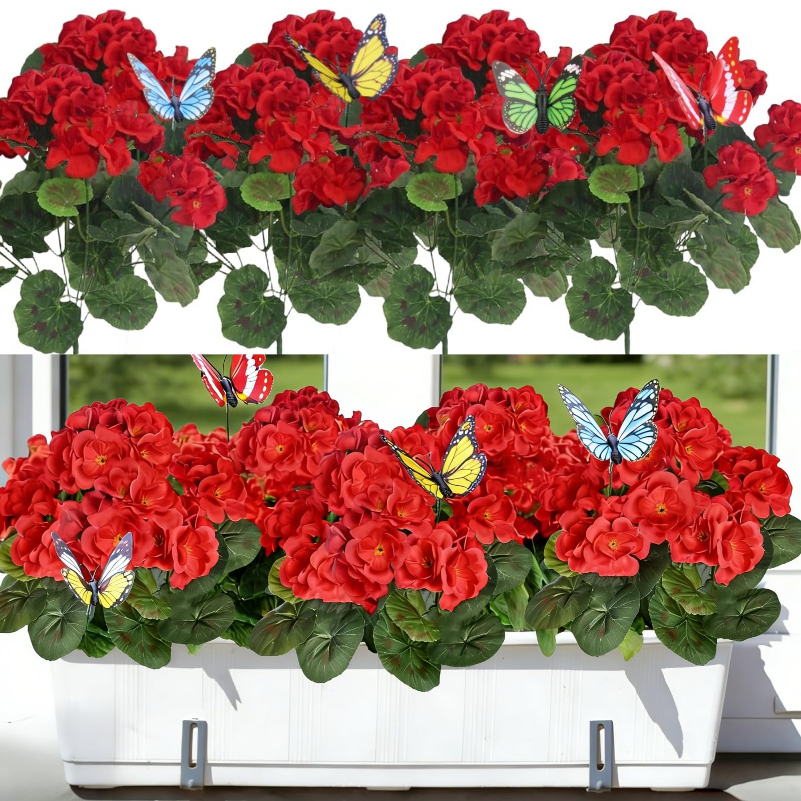 TEMCHY 24 fasci di fiori finti artificiali per esterni, non sbiadiscono, resistenti ai raggi UV, in plastica, per fioriere da appendere, patio, cortile, matrimoni, interni, casa, cucina, fattoria
