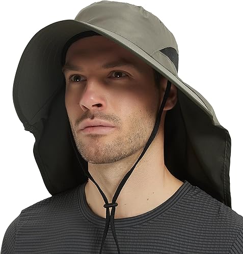 HLLMAN Sombrero de ala súper ancha, protección UPF 50+, sombrero de pescador impermeable para pesca, senderismo, campamento, nailon transpirable y