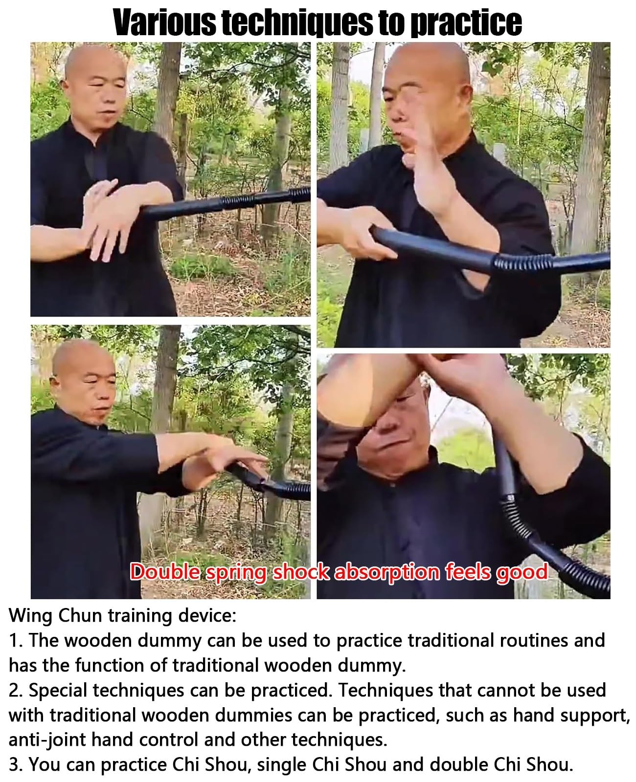 DYK&NX Mannequin de Bois Wing Chun, Bras à Ressort Wing Chun Entraînement De Kung-Fu, Groupé en Plein air au Tai Chi Stick, Ensemble de 3 Pièces, pour Arbre Ou Objet Dur (Color : 1 Spring Hand)