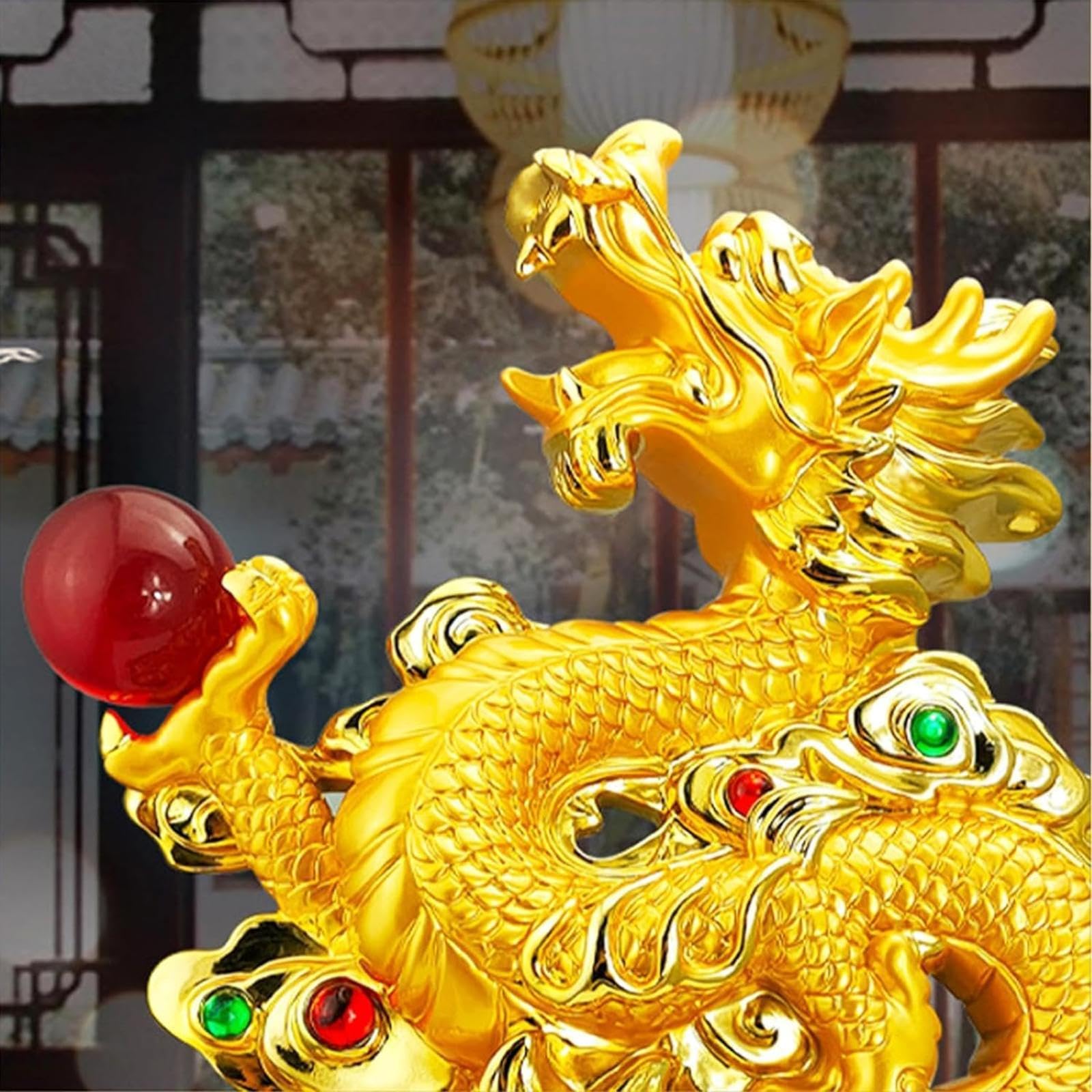 Estatuas, Estatua de dragón 17,7" Alto, Figura del zodíaco Chino Feng Shui(B)
