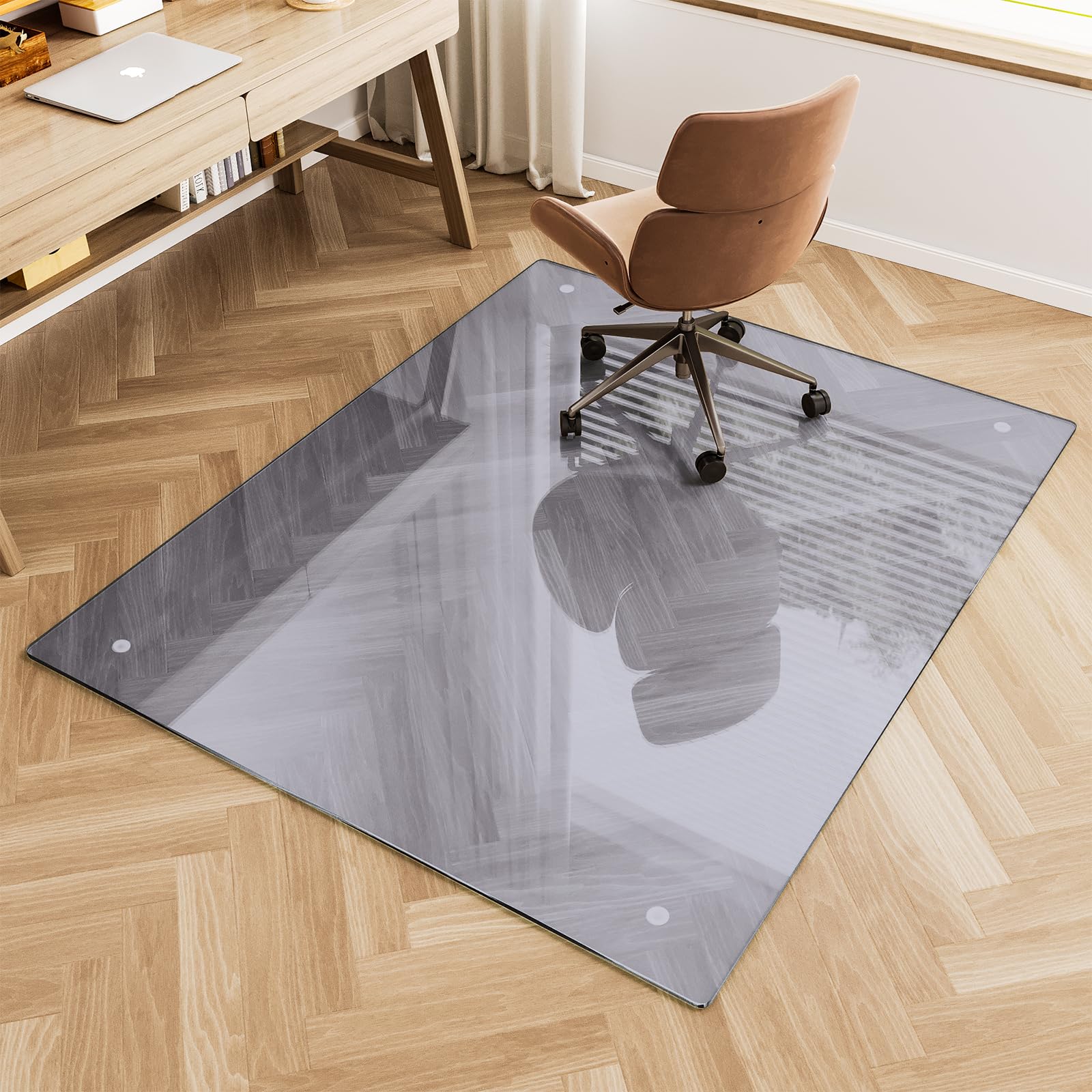 Glass Chair Mat 48 x 60 Heavy Duty Tempered Glass Office Chair Mat Glass Floor Mat with Round