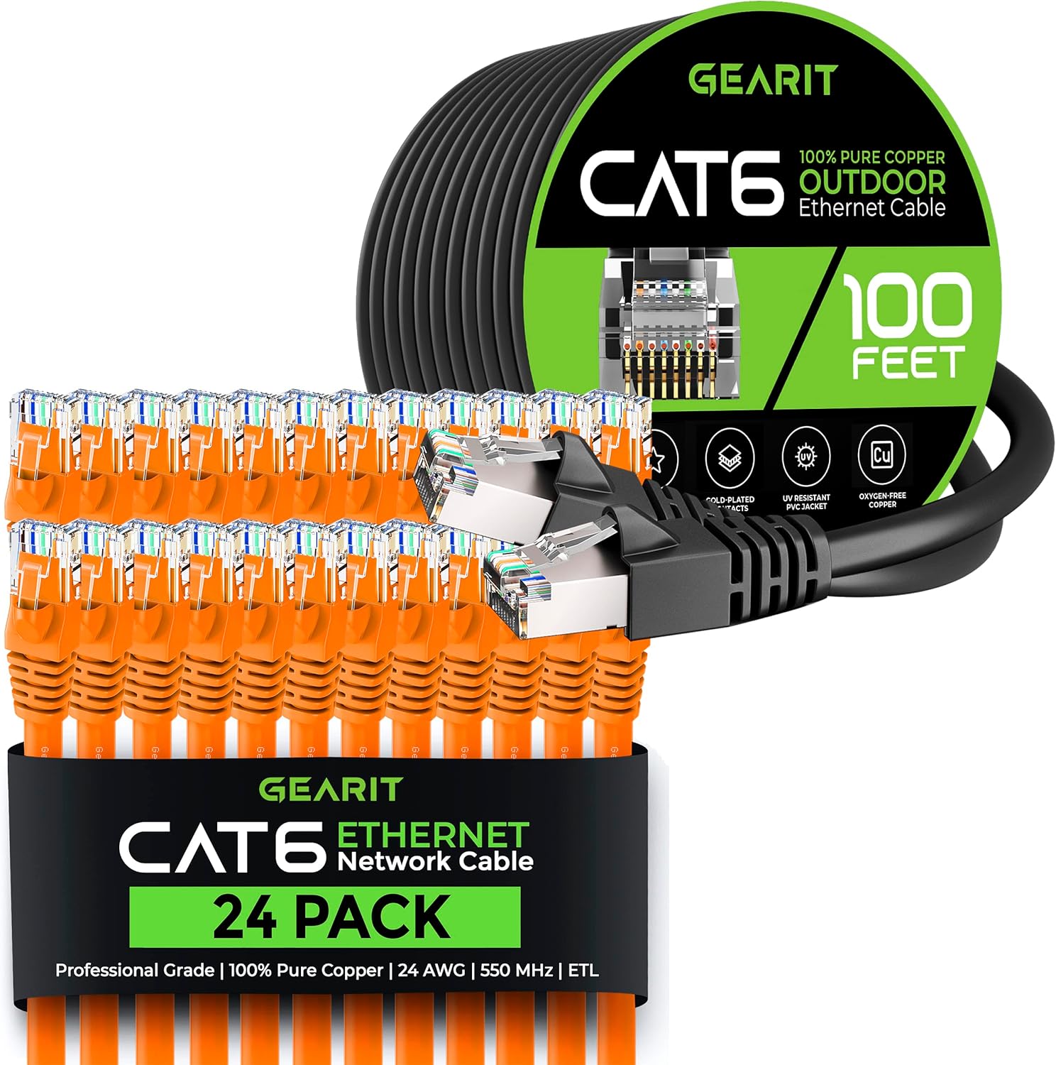 GEARit 24Pack 2ft Cat6 Ethernet Cable & 100ft Cat6 Cable