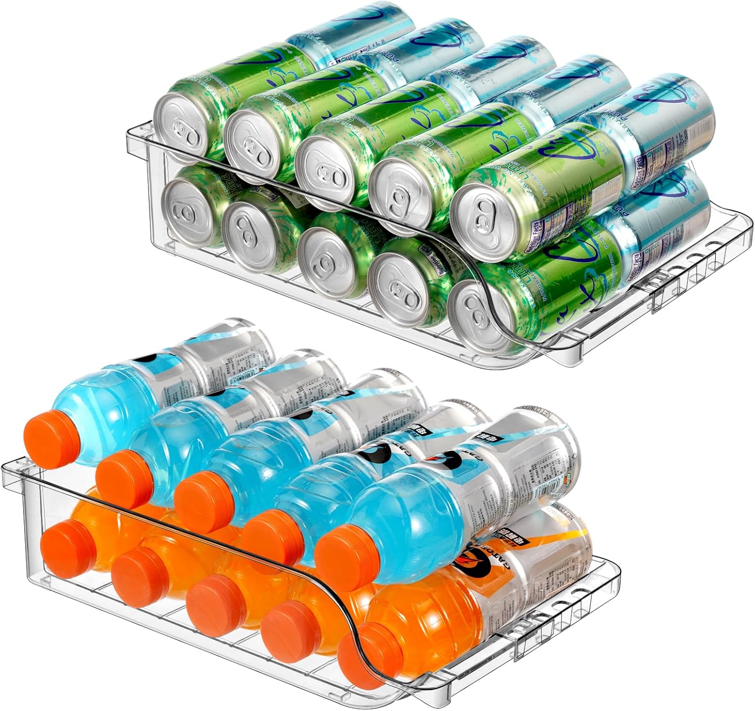 2 Packs Clear Width Adjustable Soda Can Organizer for Refrigerator Expandable Soda Can Dispenser for Beer Soda Seltzer Pop Can Soda Expand Organizer for Fridge Kitchen Pantry