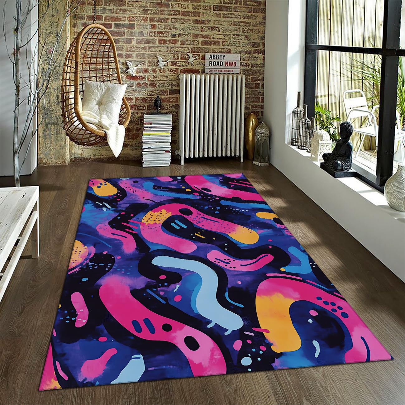 Tapis Pop Art Moderne lavable 150x210cm graffiti rétro abstrait pour le salon