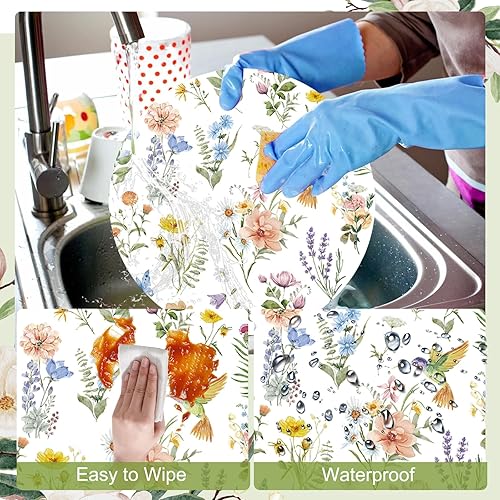 Miniatura 4 de Tarklanda Juego de 6 manteles individuales florales vintage, de plástico, redondos, lavables, de 13.4 pulgadas, acuarela, flores, vinilo, para