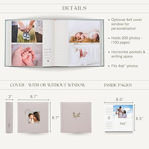 Miniatura 2 de Elegante álbum de fotos de lino, 200 bolsillos sin ácidos para fotos de 4 x 6 pulgadas, perfecto para bodas y regalos