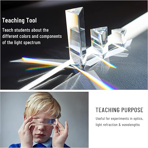 Miniatura 6 de Juego de prismas de cristal equiláteros de 3 piezas, 1, 2 y 4 pulgadas de longitud, prisma triangular de cristal, prismas ópticos, enseñanza de