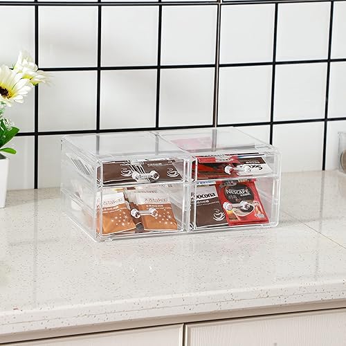 Miniatura 4 de Organizadores de cajones transparentes apilables con 4 cajones, organizadores de maquillaje acrílico debajo del fregadero, organizador de baño para