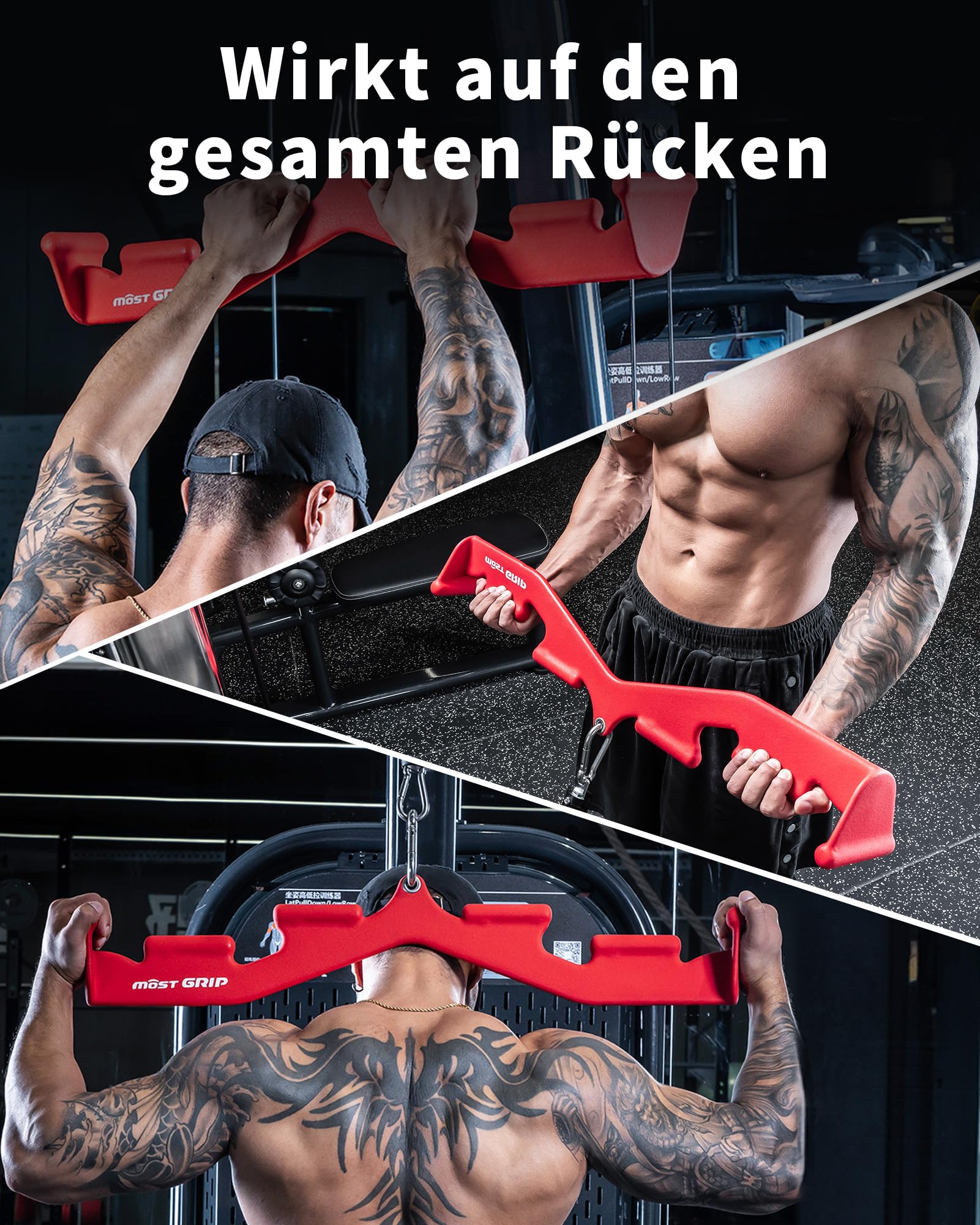Latzugstange für das Fitnessstudio zu Hause – Bizeps Stange mit 6 ergonomischen Griffen, Latzug Griff für das Rückentraining, Rudergriff für den gesamten Rücken