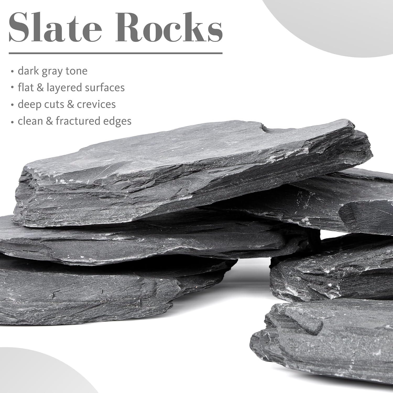 6.1-8.1 Inches Natural Slate Rock, 6 PCS Large Flat Aquarium Stones for Aquascaping, Terrariums, Reptile Tanks & Aquarium Décor