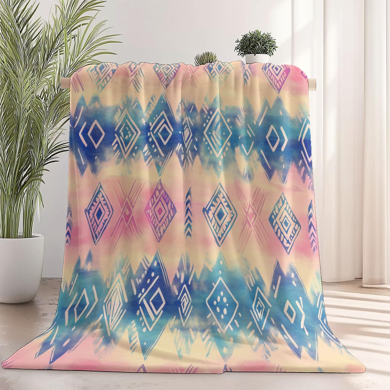 Couverture en flanelle chaude et thermoregulatrice texture losange