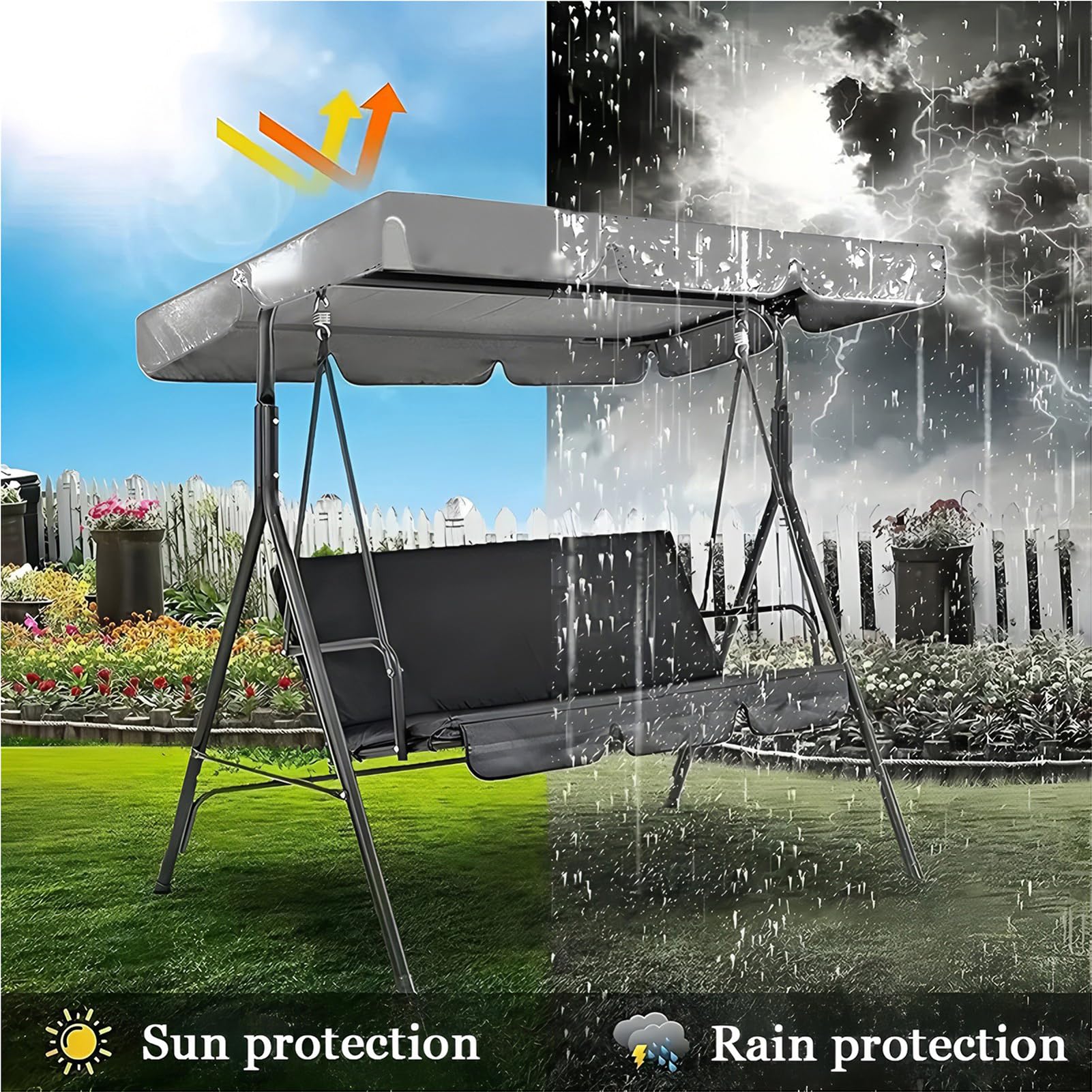 Generico Telo di Copertura per Altalena Tendalino con Protezione UV Copertura Superiore di Ricambio per Dondolo Patio 2/3 Posti per Cortili Patii e Terrazze,001,190 * 132 * 15cm