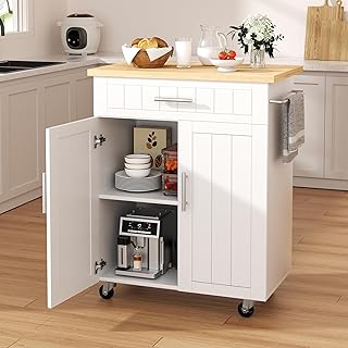 Shintenchi Kitchen Island cart with Storage, Portable Bar Cabinet on Whe...