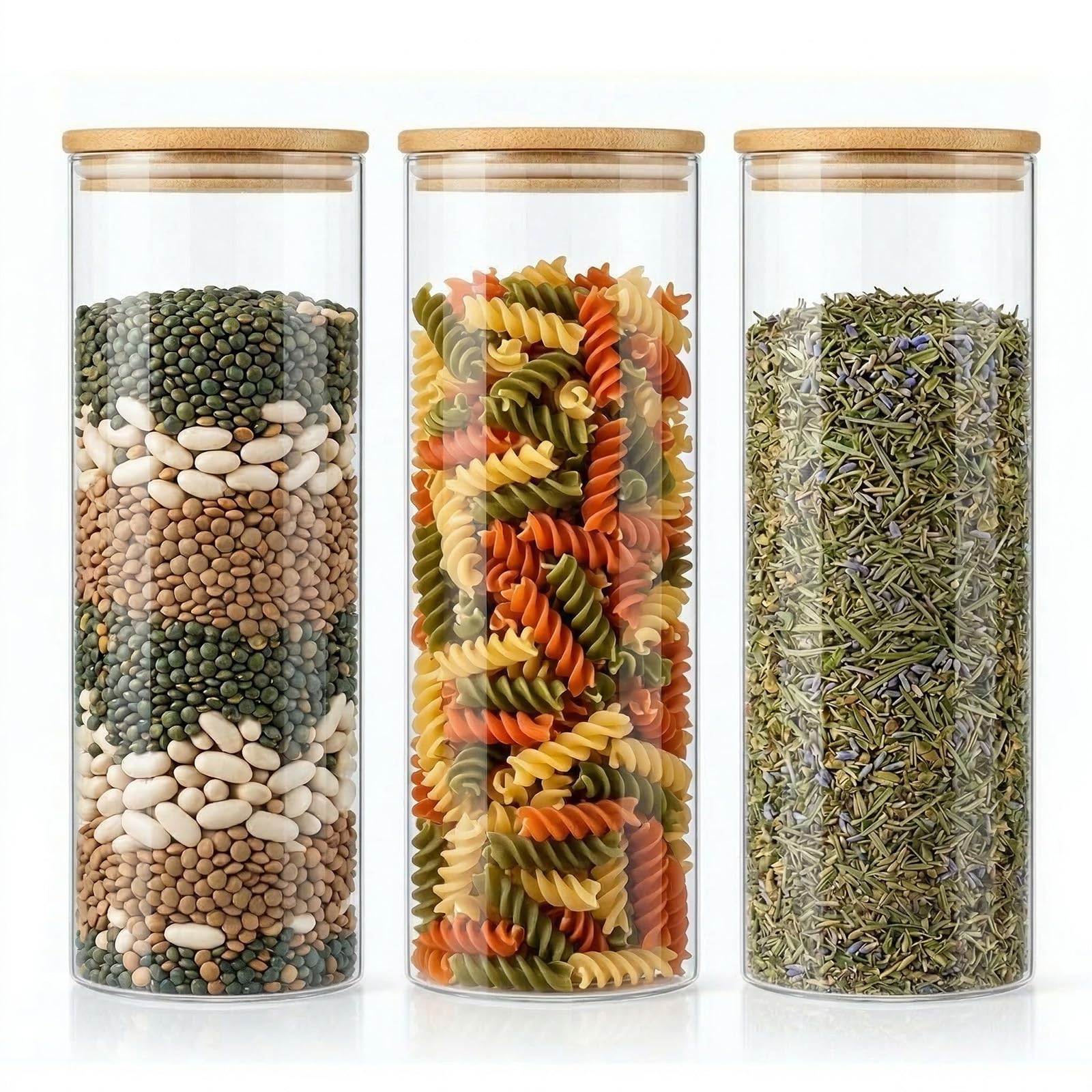 Sunnynest 1900Ml 3Pcs 3Pcs Large Glass Storage Jars With Airtight Lids -2100Ml Clear Pantry Organizer Containers For Spaghetti, Pasta, Cereal, Flour, Rice & Dry Food, Kitchen Countertop Canisters (1900Ml 3Pcs)