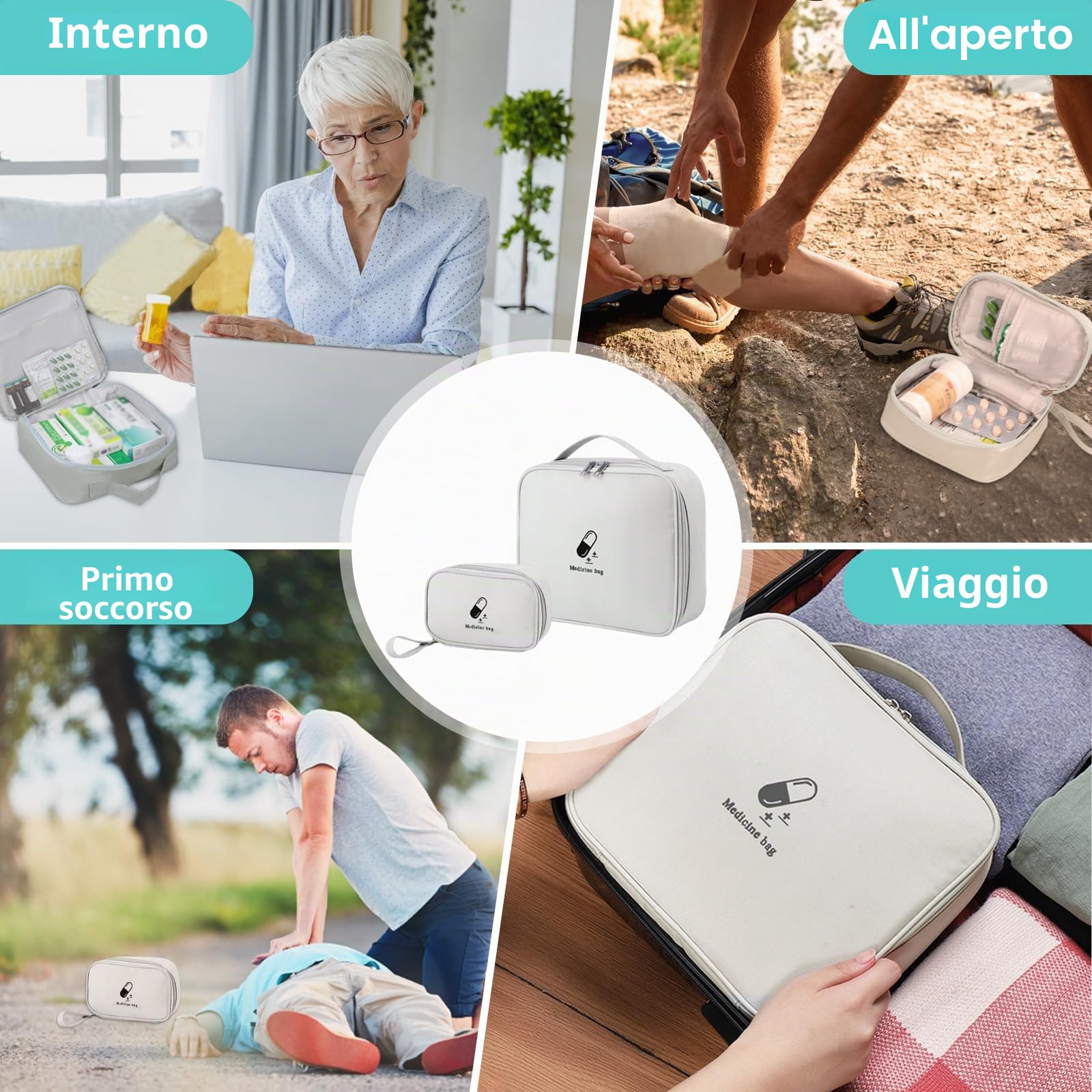 2 Pezzi Kit Pronto Soccorso Da Viaggio, Kit Primo Soccorso Da Viaggio, Cassetta Pronto Soccorso, Porta Medicine, Scatola Medicinali, Scatola Medicine, Borsa Medico Pronto Soccorso, Grigio