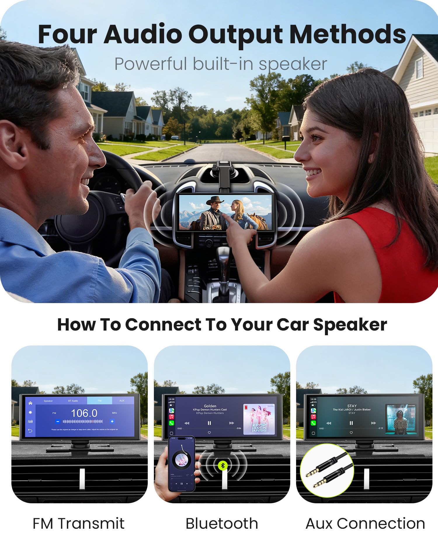 Schermo wireless 9,26″ CarPlay per Apple CarPlay & Android Auto, Tablet per Auto Portatile con Telecamera Posteriore, Mirror Link, OTA, Bluetooth 5.0, Navigazione GPS, Plug & Play, Controllo