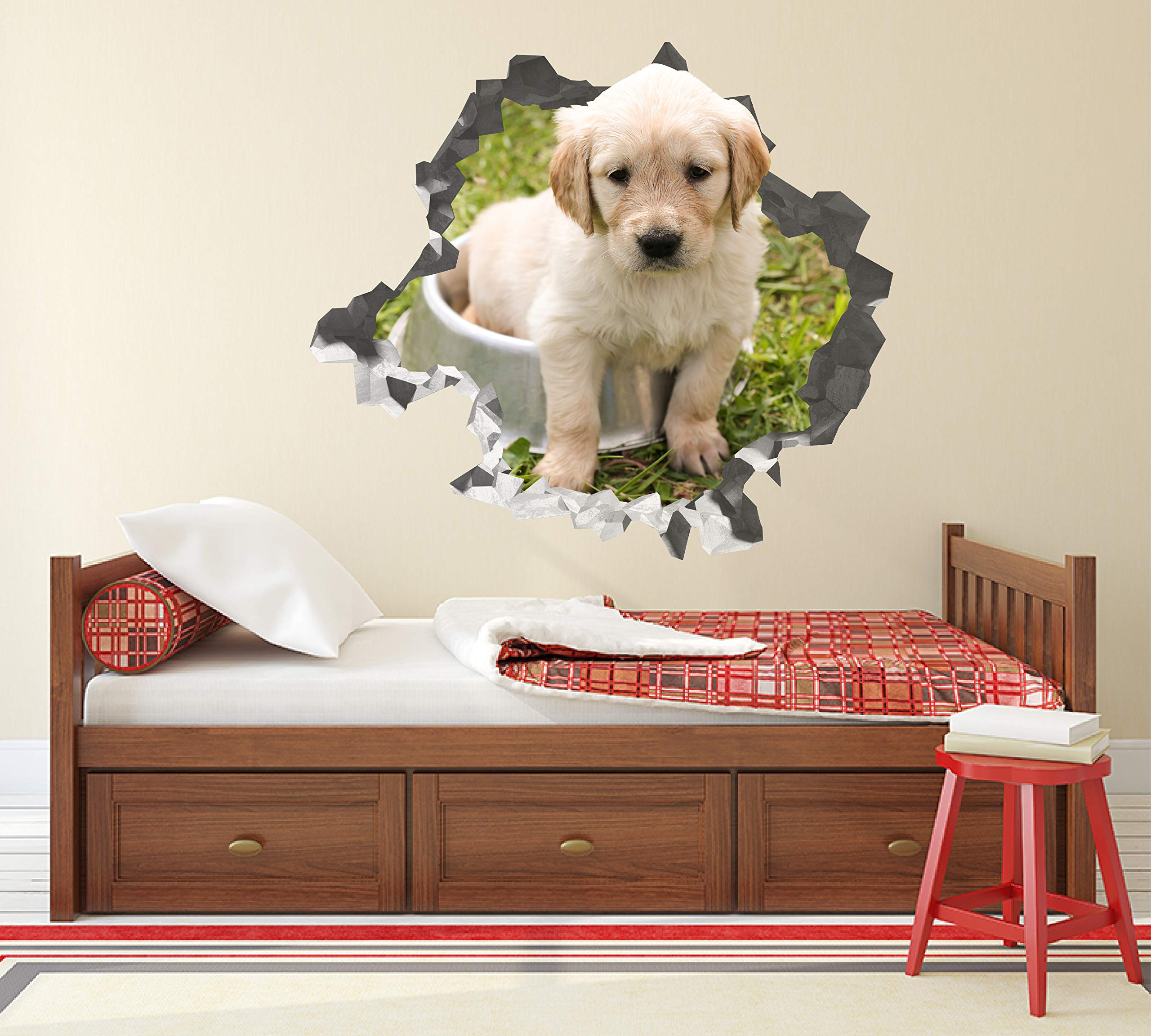 Cachorro Labrador Pegatina - Calcomania Animales - Decoración de Cuartos Niños - Sticker de Cachorro - Decoración Infantil - JS360 (Grande: 102 cm x 91 cm)