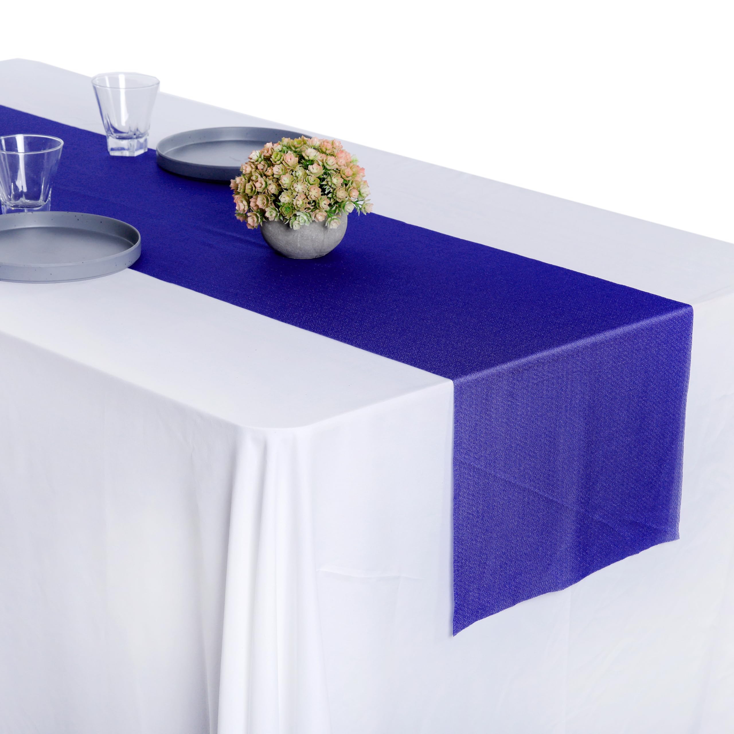 MDS Camino de mesa de gasa de 12 x 108 pulgadas para bodas, decoración para fiestas de cumpleaños, banquetes, graduaciones, compromisos, caminos de mesa rectangular, paquete de 10 unidades, azul rey