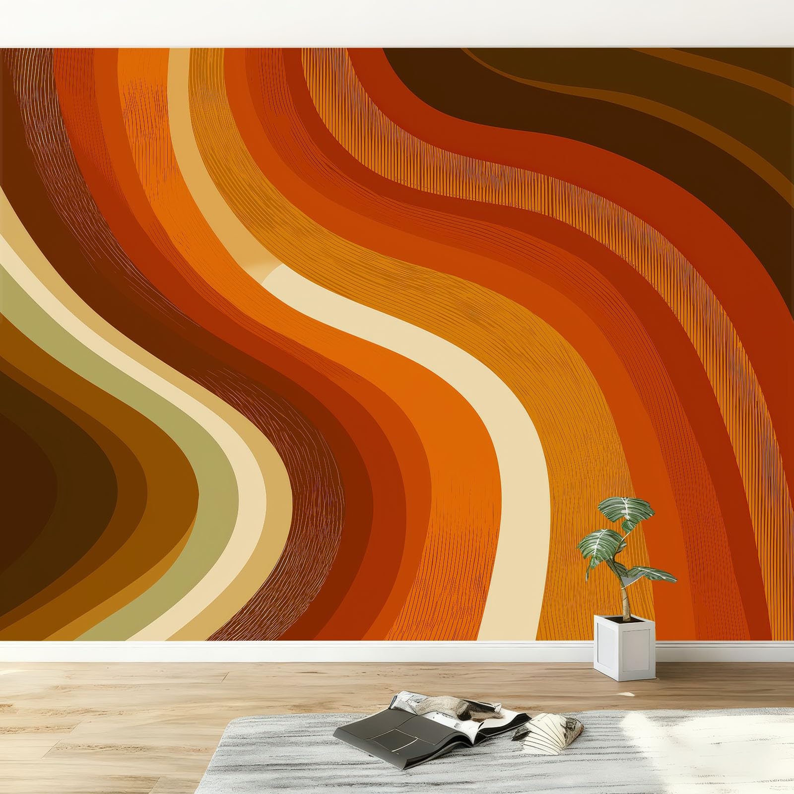 Papier peint intissé panoramique marbre rétro 350 x 256 cm brun orange