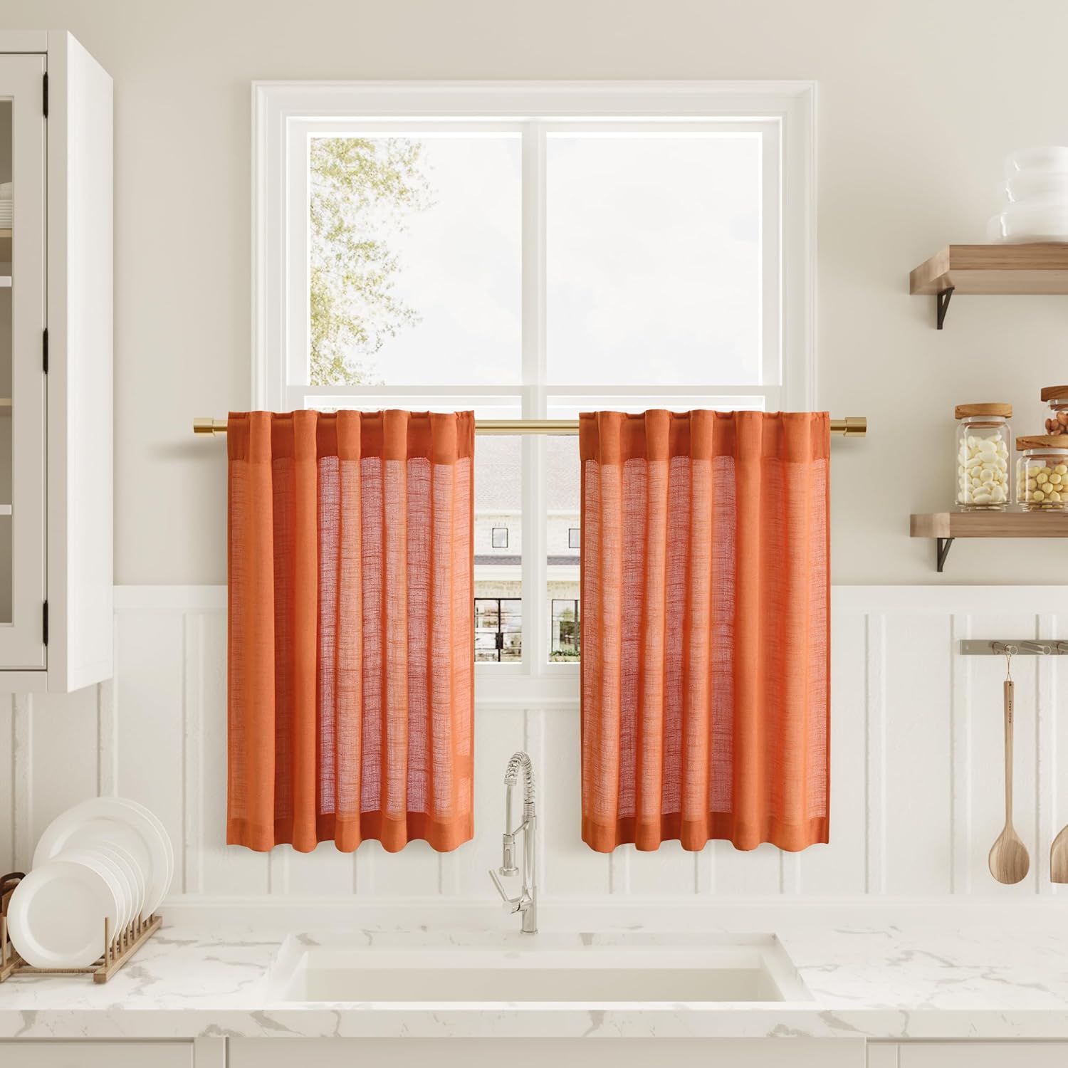 Amazon.com: Boho Farmhouse Kitchen Window Curtains Over Sink 2 Panels ...