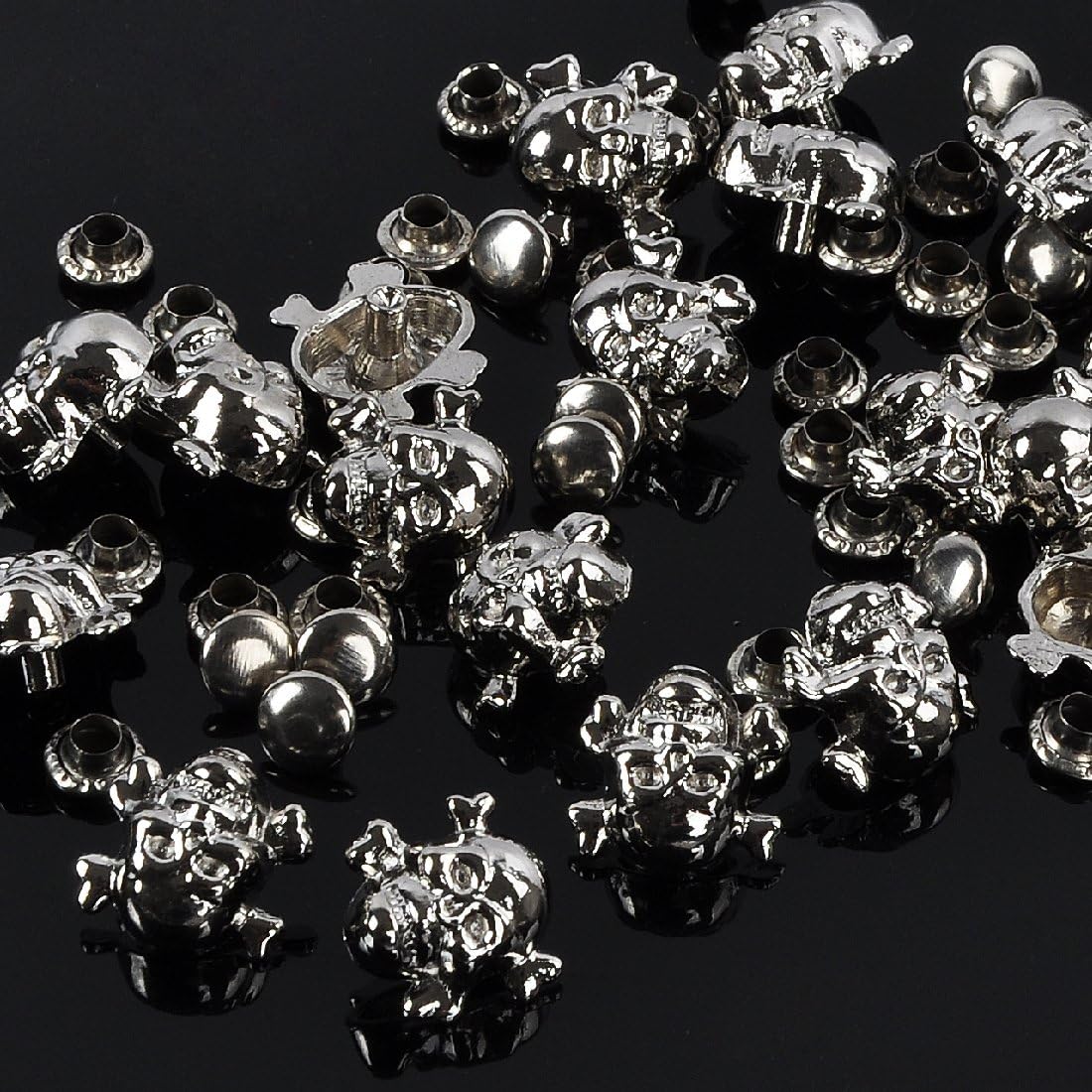 RUBYCA 500 Sets Silver Color Skull Cross-Bone Rapid Rivets Spike and Studs Metal Spots Double Cap DIY Leather-Craft
