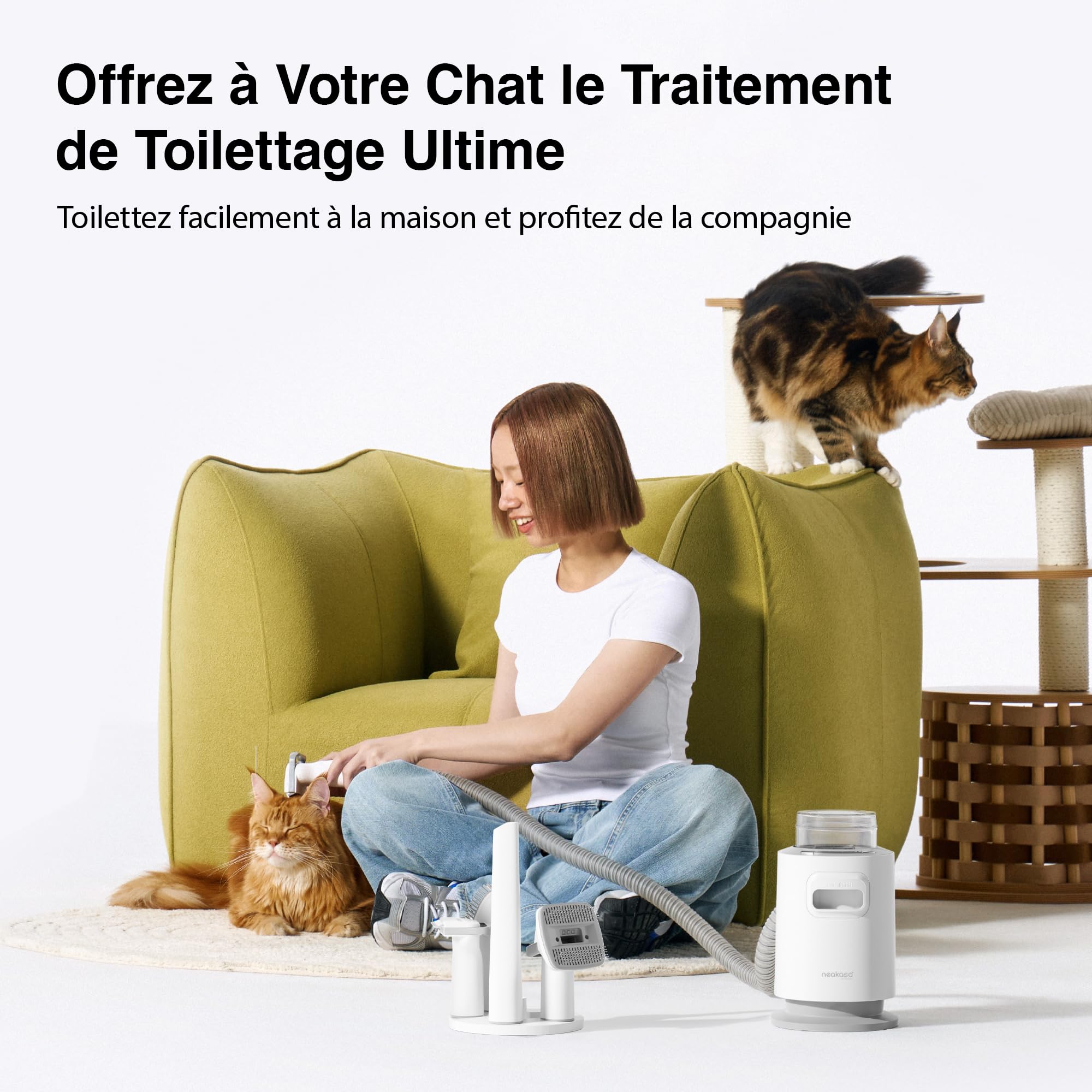 Neakasa P0 Tosatrice per cani con aspirazione a Vuoto per Animali Domestici, toelettatura silenziosa per Cani e Gatto Pelo Lungo Professionale, toelettatura Per la depilazione (Bianco)