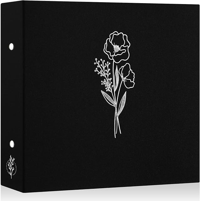 Lanpn 12x12 album photo de scrapbook d'inch, couverture en lin Acid sans acide 3 Livre de photos du dossier Binder Bring 12 x 12 avec 30 Manches en plastique 60 Pages (Noir, 30X30cm)