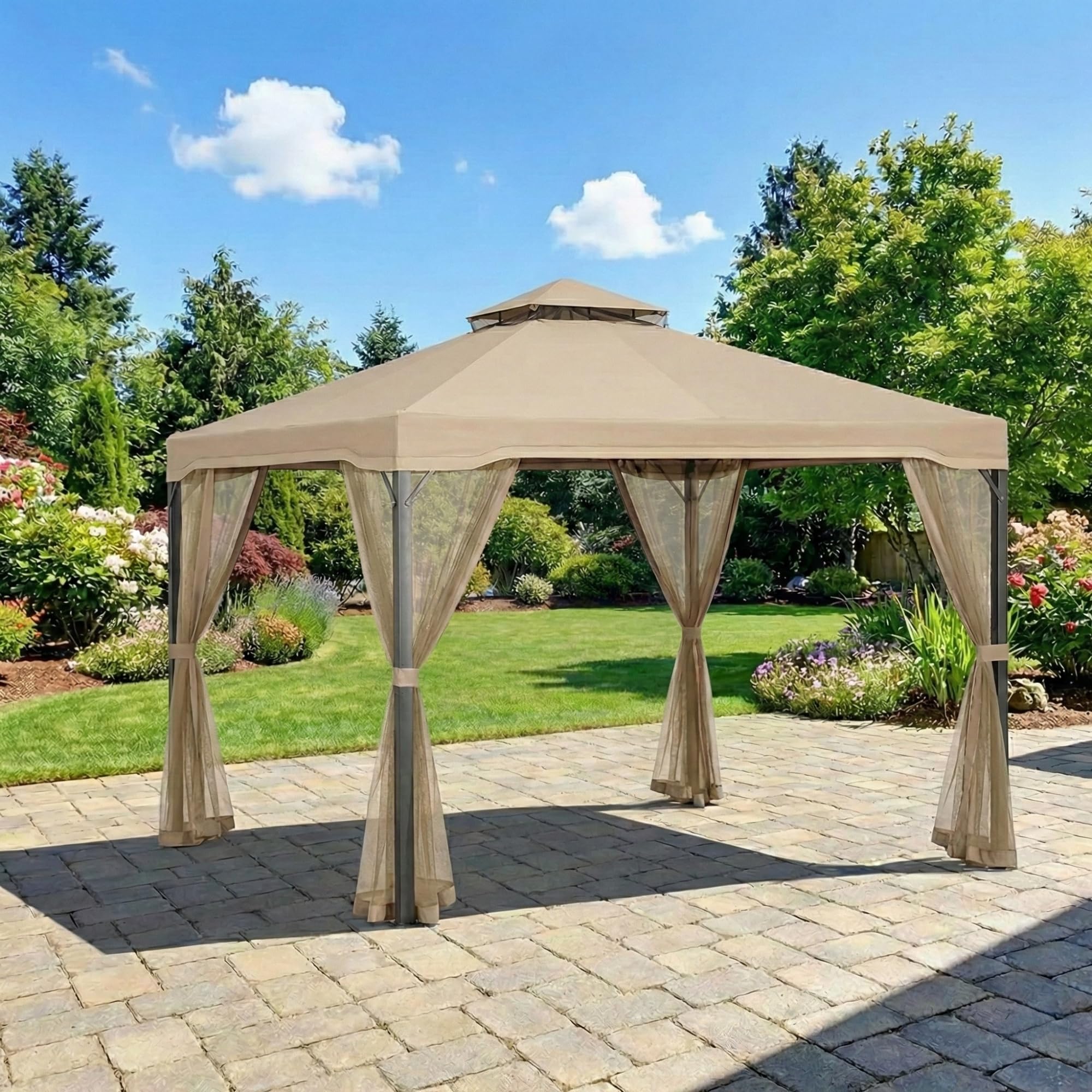 Garden Winds Custom Replacement Canopy Top – Fits MasterCanopy 10'x10' Single Tier Gazebo, Sand Beige, Riplock 350 Fabric, UPF 50+