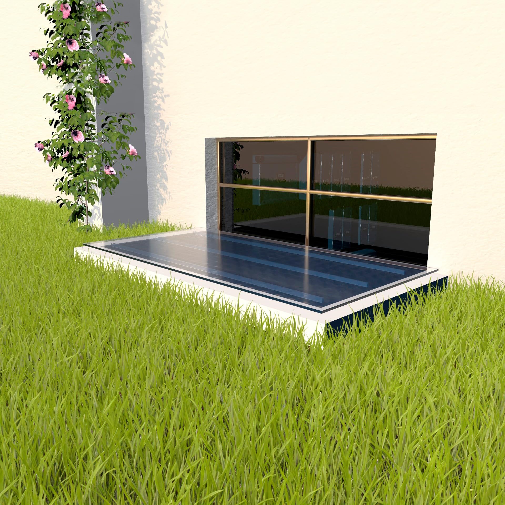 Lichtschachtabdeckung Acryl 1100 x 550 mm | Kellerschachtabdeckung, Regenschutz, Flach mit Stegen, Aus Acrylglas, Zum Auflegen