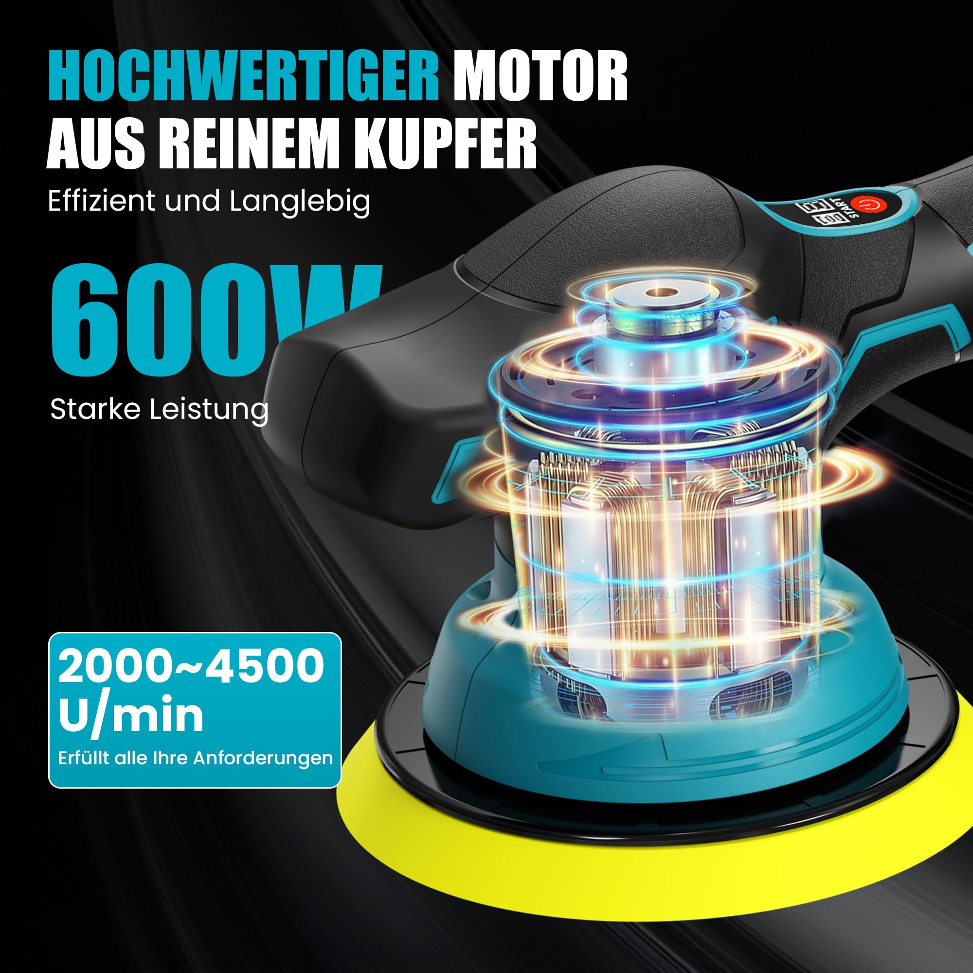 Poliermaschine Auto für Makita 18V Akku (Ohne Akku), Exzenter poliermaschine, 8 Variable Geschwindigkeit, Akkupolierer mit Polierteller, Auto Politur Set für Autopflege Polieren Autodetailing Wachsen