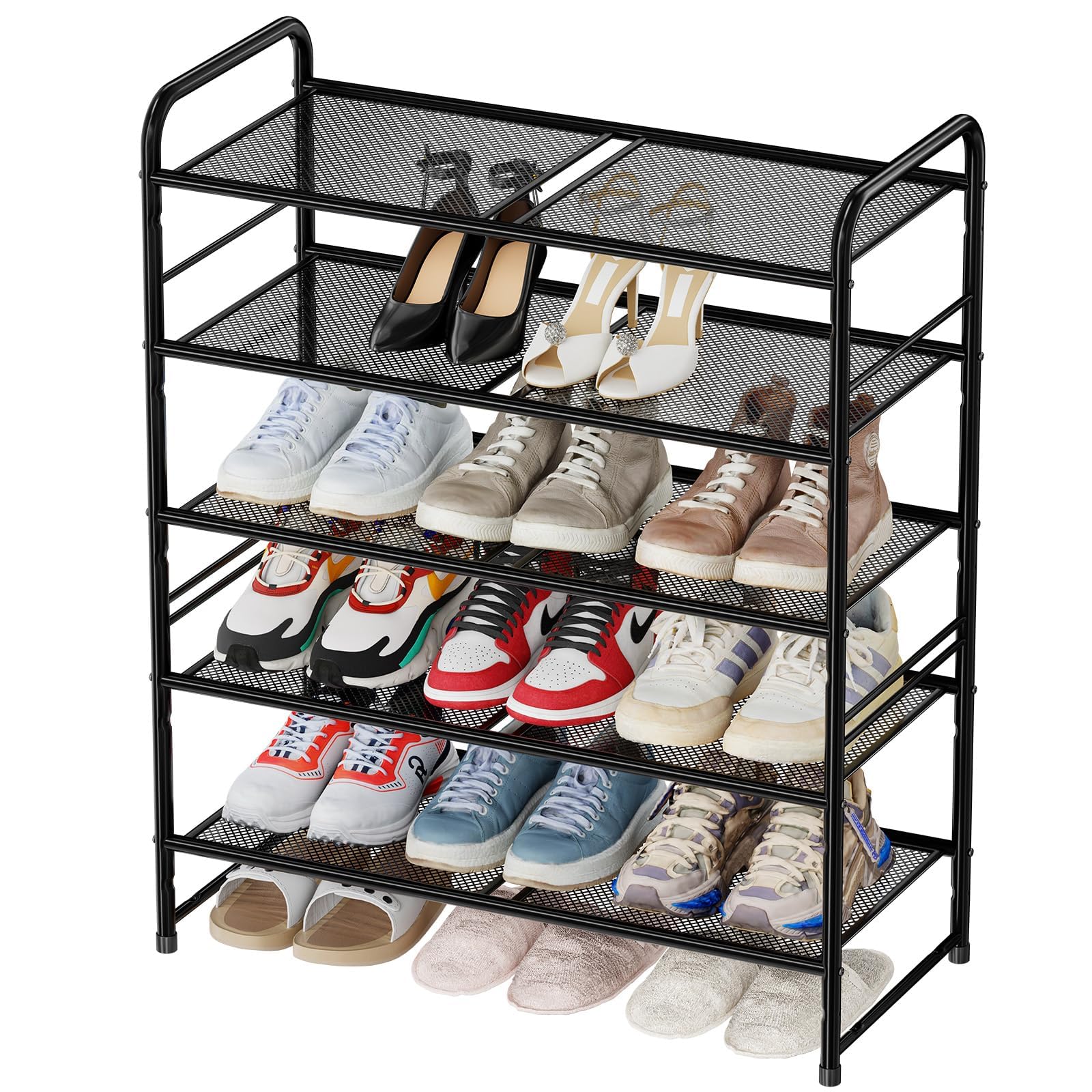 Heavy Duty Mesh Shoe Rack 5 Tier, Closet Metal Shoe Organizer for Entryway, 18-24 Pairs of Shoes, Stackable, Black