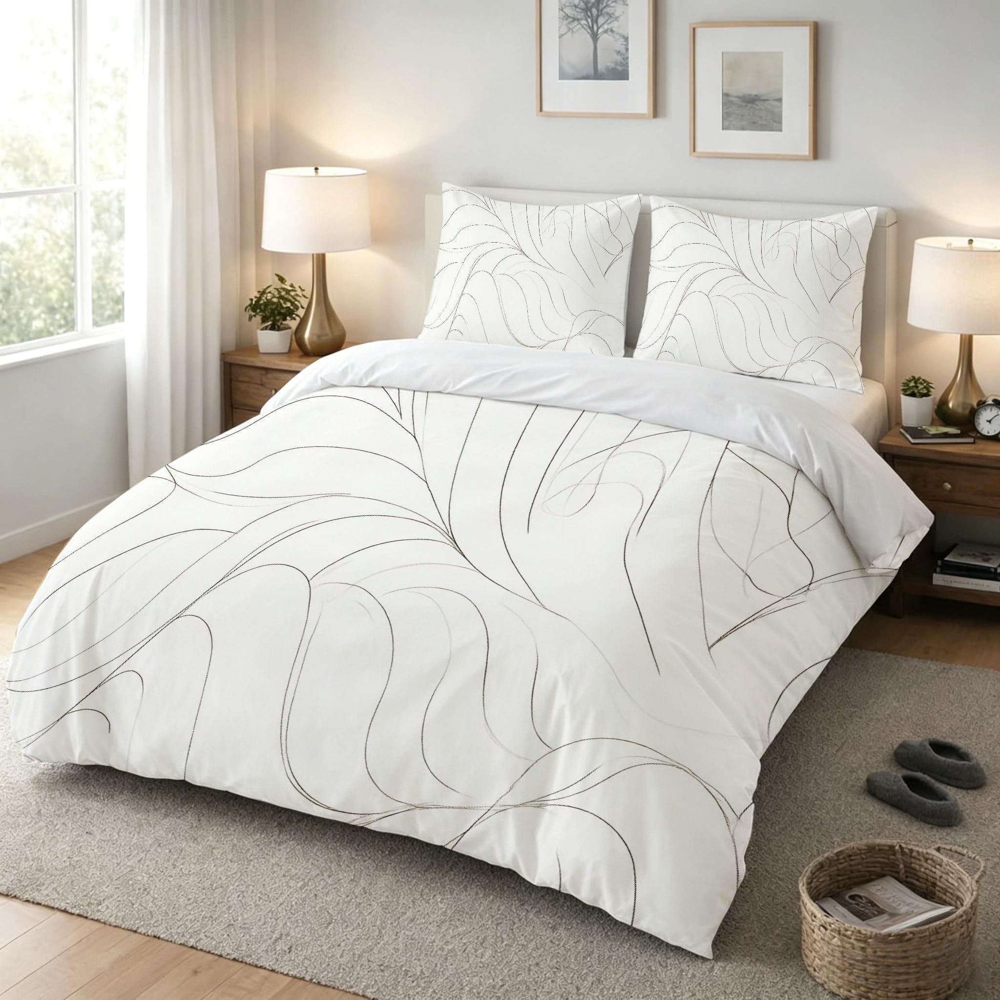 Copripiumino Matrimoniale Linee Bianche 260x240, ZQ9570 | Traspiranti Durevoli Microfibra, per Tutta la Famiglia, Matrimoniale, per Tutte le Stagioni, con 2 Federe 50x80 cm