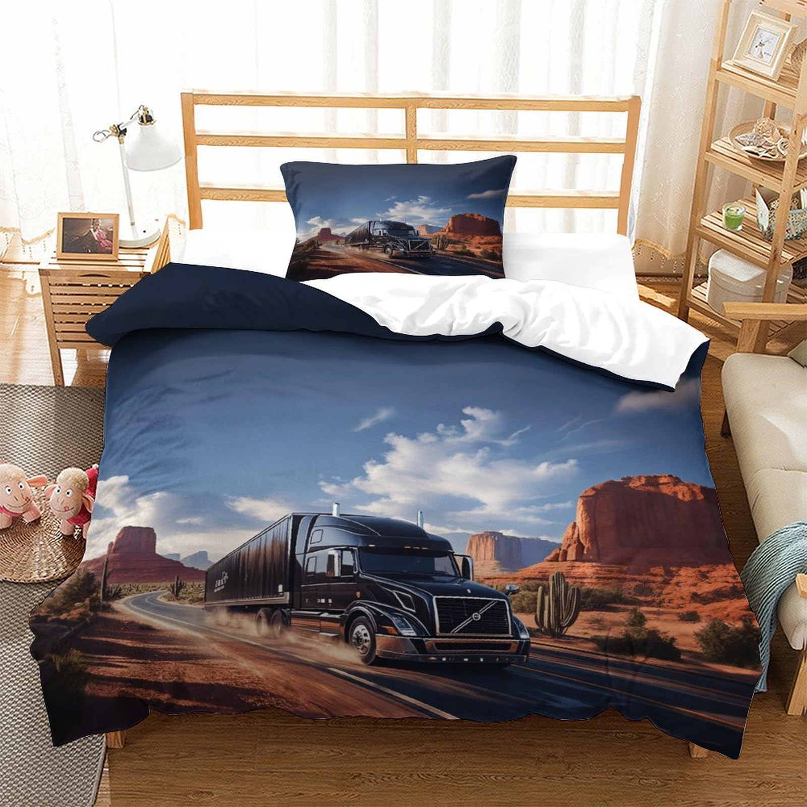 XiaopangXY 3D American Truck Print Duvet Cover Set Breathable Lorry Bedding Set, Fashionable Quilt Cover Set for Kids & Adults Decoration Kids Comforter Cover Single（135x200cm）