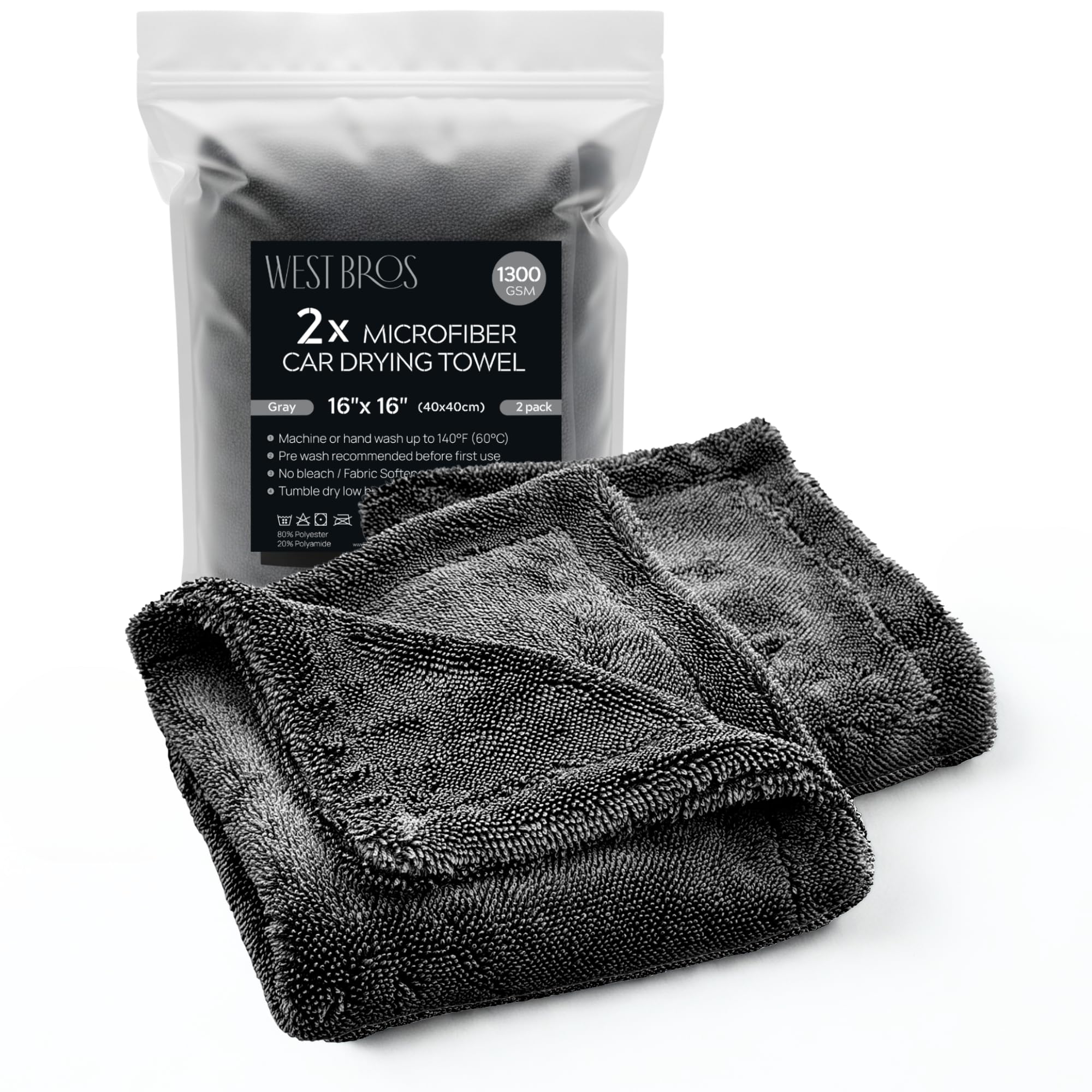 Amazon.com: WEST BROS 2X Medium Car Drying Towel, 1300 GSM