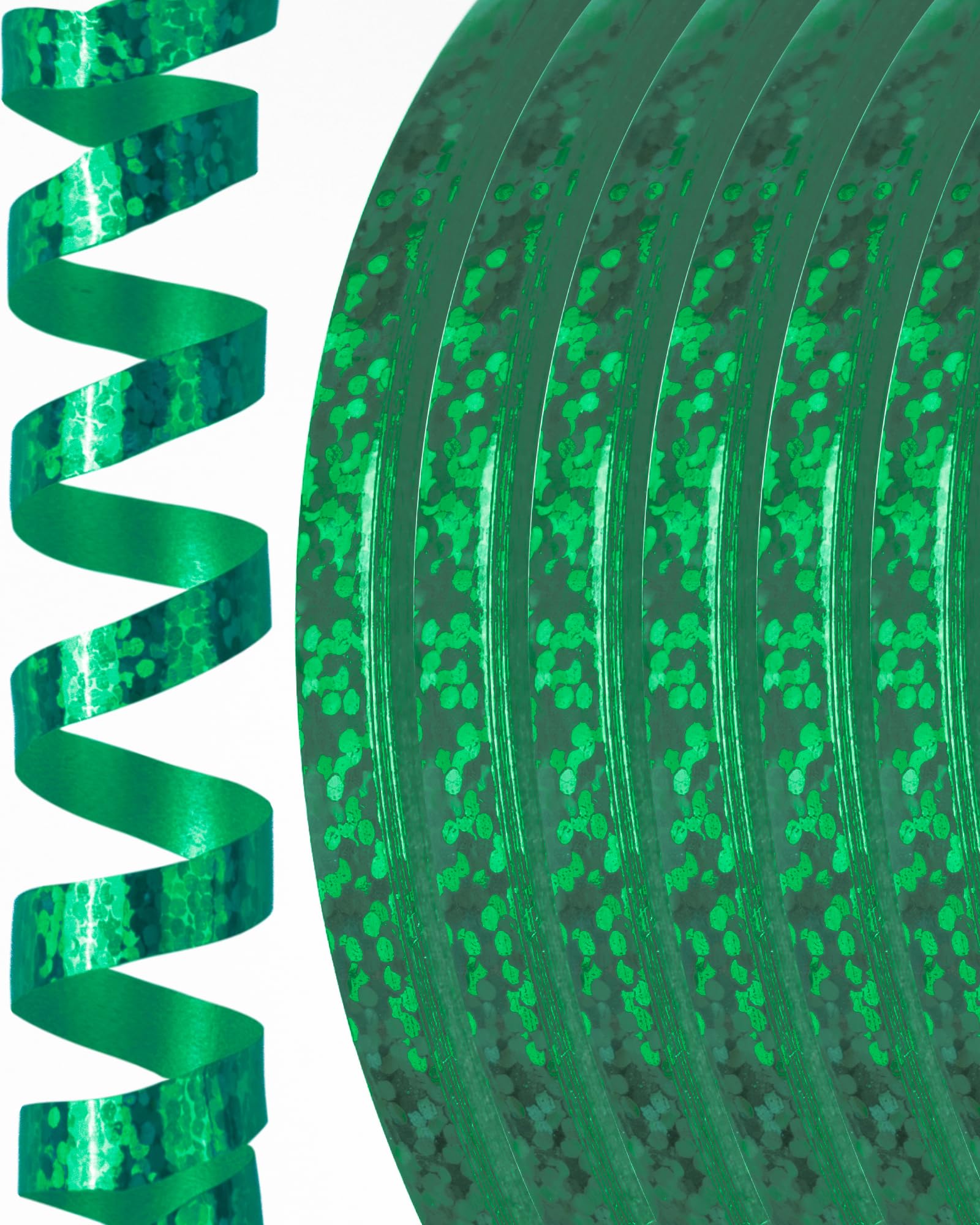 PartyWoo Green Ribbon, 600 Yards Curling Ribbon for Balloons, Iridescent Crimped Ribbon, Shiny Curling Ribbon for Craft, Ribbon for Gift Wrapping, Wedding, Florist Flower (6 Rolls, 100 Yards/Roll)