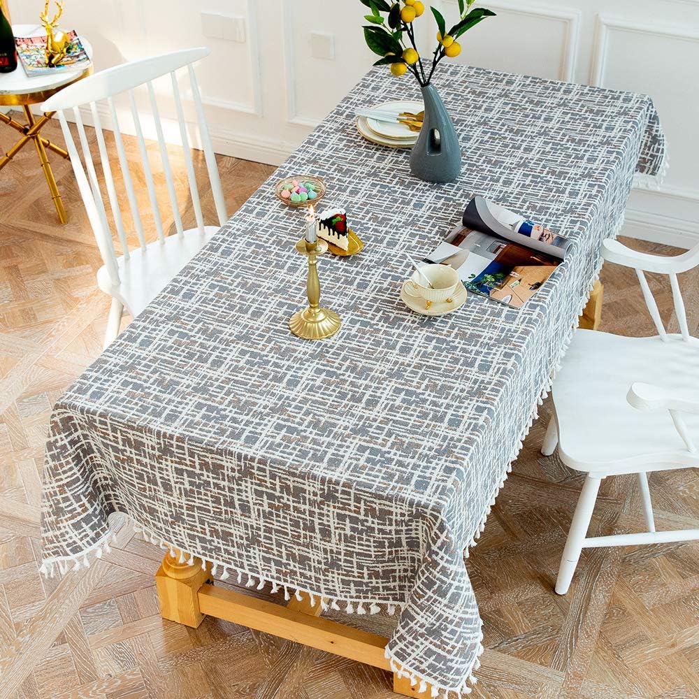 OstepDecor Tablecloth, Rectangle Table Cloth for 4 ft Table, Cotton Linen Tablecloths, Table Cover for Kitchen Dinning Room Party, Rectangle/Oblong, 55 x 70 Inch, 4-6 Seats, Gray