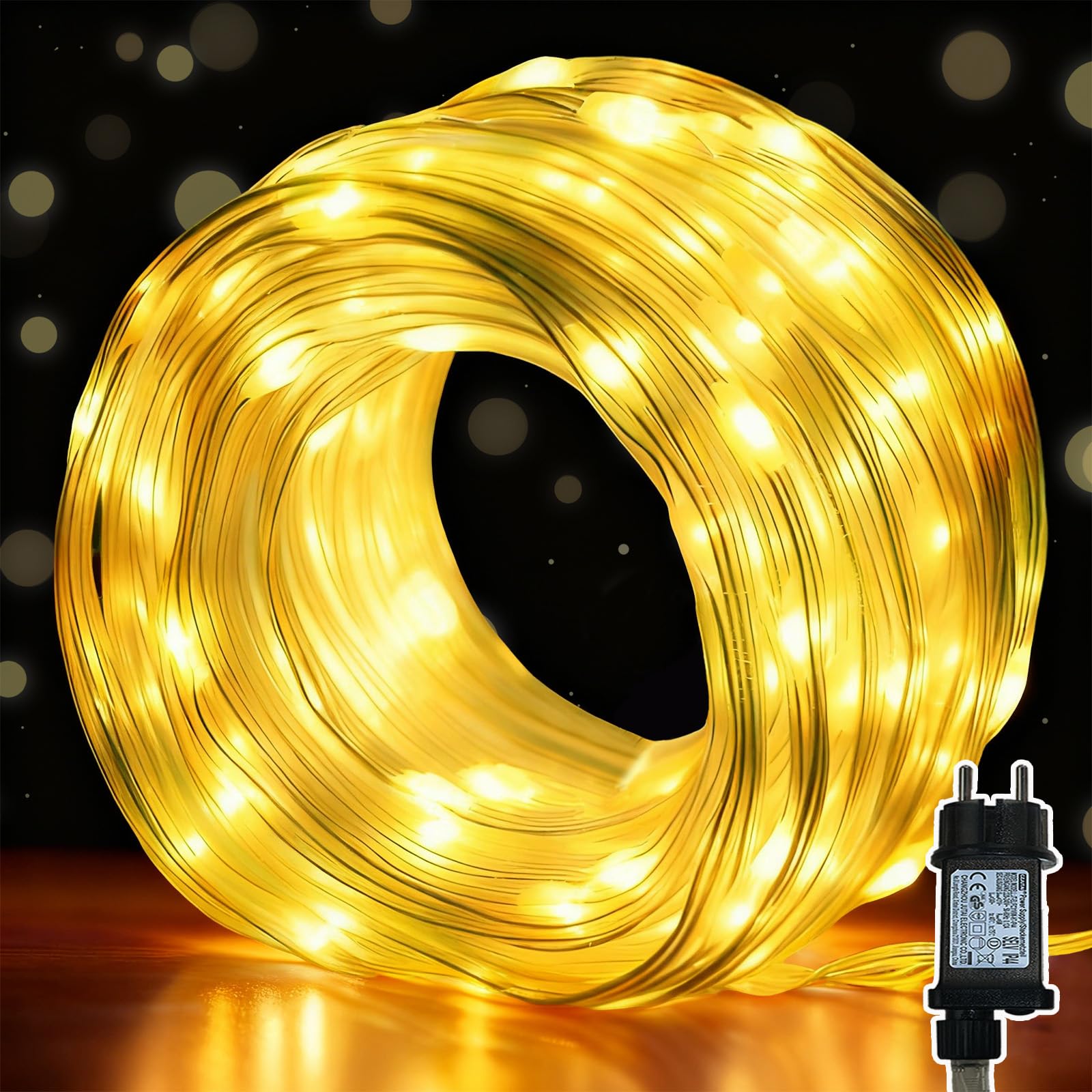 Meision Lichterkette Außen 10m 100LEDs, Lichterkette Innen mit Stecker mit 8 Modi + 6/18 Timer, Außen Lichtschlauch Weihnachtsdeko 31V für Party, Balkon, Warmweiß