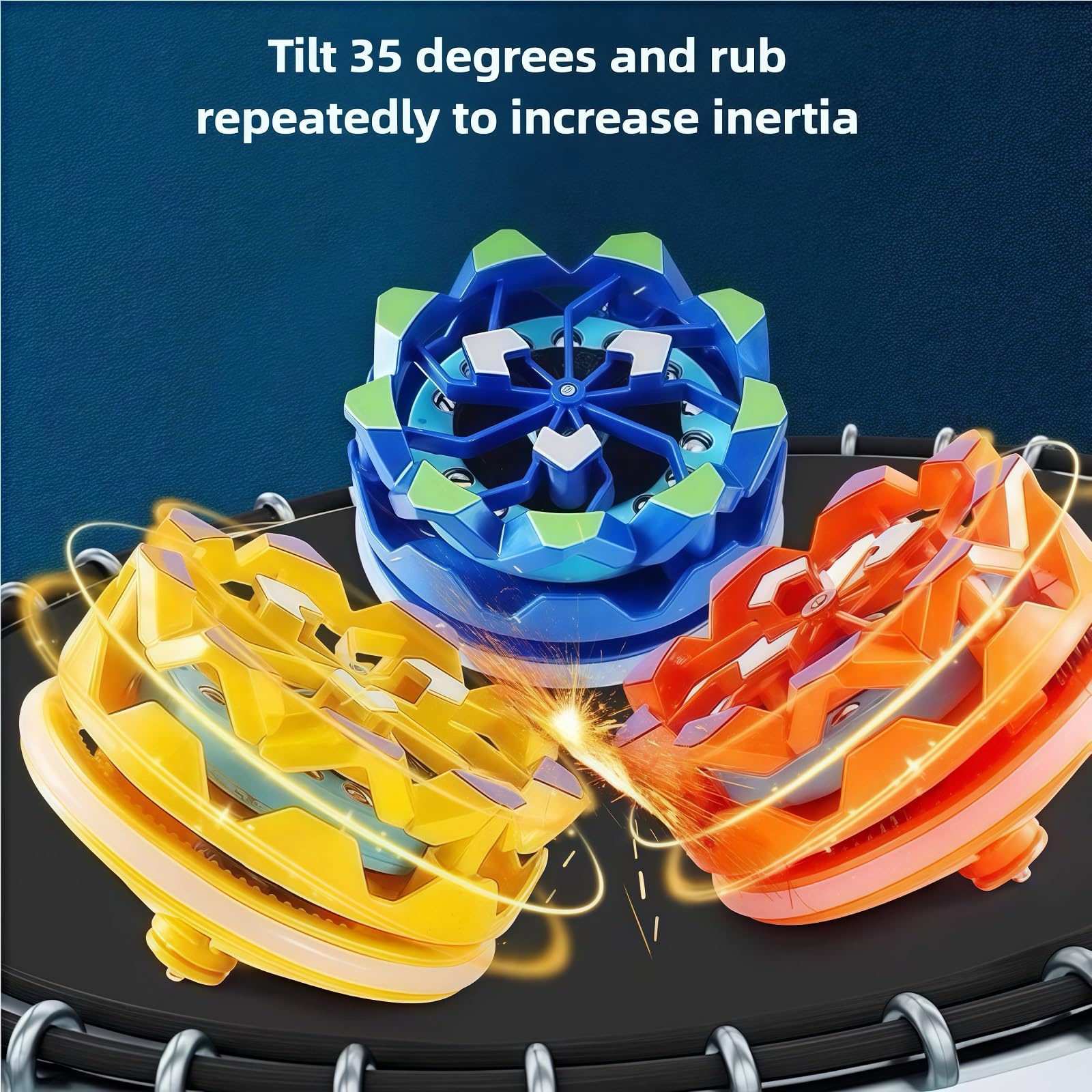 Hand-held Spark Spinning Top Toy, Fireworks Fingertip Gyro, Luminous Spinning Gyroscope Battle Decompression Toy (Blue)