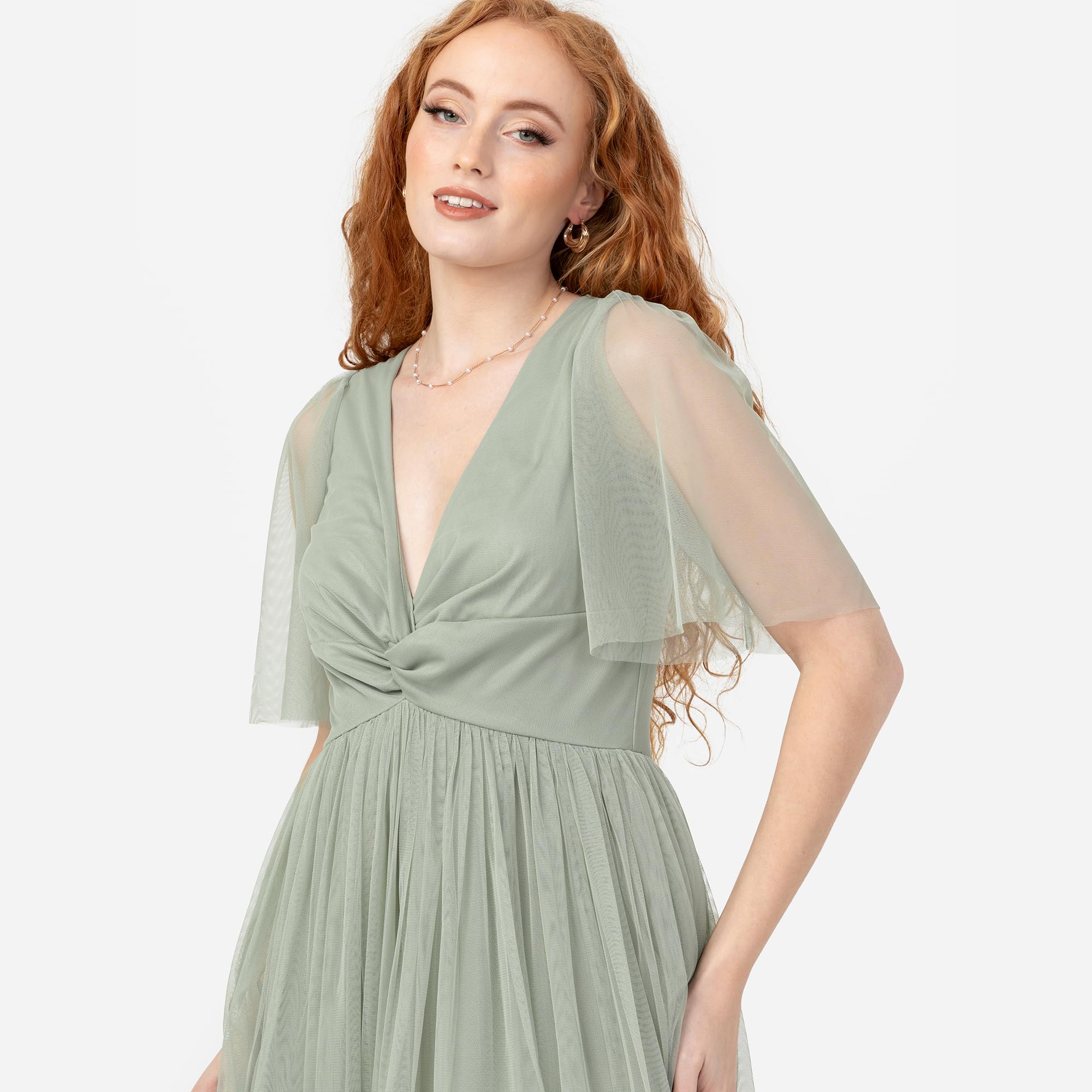 Anaya with Love Women's Maxi Dress Ladies Short Flutter Sleeve V-Neck Twist Front Empire A-Line Tulle Bridesmaid Wedding Guest Prom Vestido Mujer (Pack de 1)