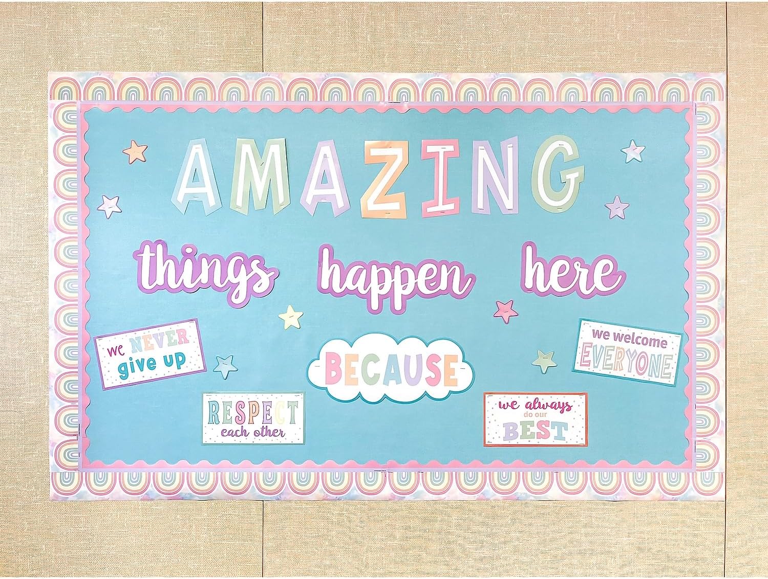 Teacher Created Resources Pastel Pop Amazing Things Happen Here Bulletin Board (TCR8413)