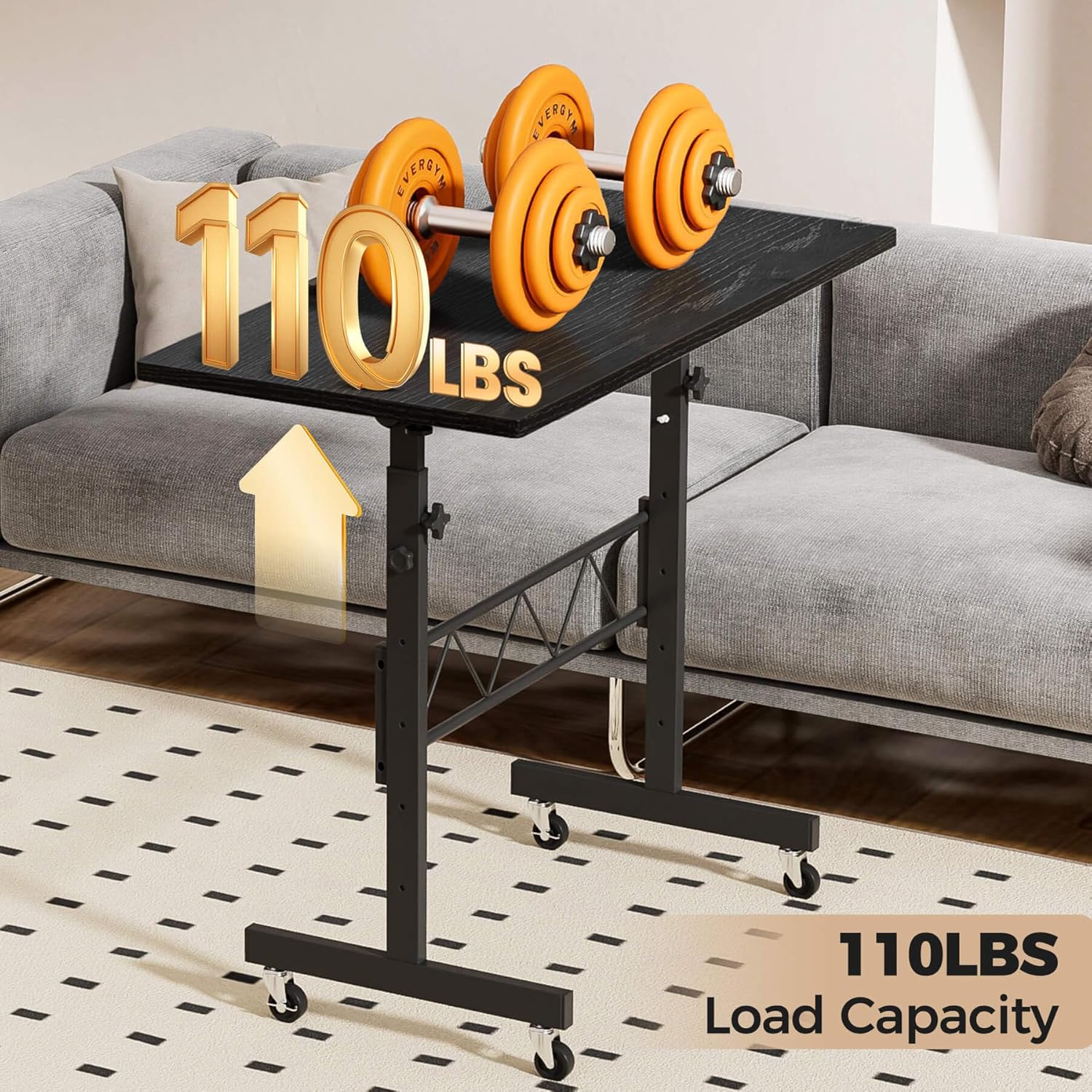 GTPLAYER Standing Desk Adjustable Height & Tiltable Tabletop, 32 Inch Portable Desk for Home Office Stand Up Work and Walking Pad Treadmill, Small Mobile Computer Table for Laptop, Black