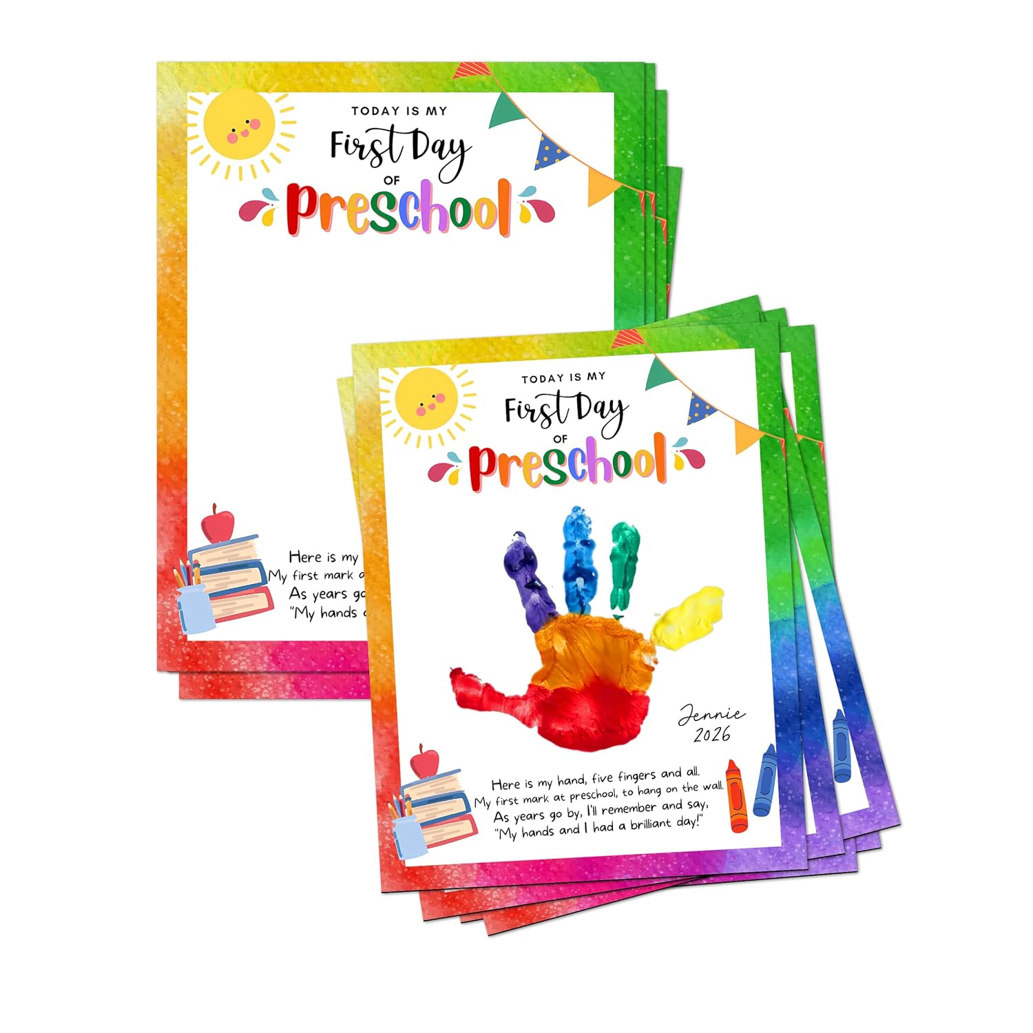 Custom Today is First Day of Preschool Crafts 10 Pcs DIY Handprint First Day of School Kit, PreK Cards, Fun Back to School Crafts and Classroom Memory Activities, Children Keepsake, Birthday Gifts
