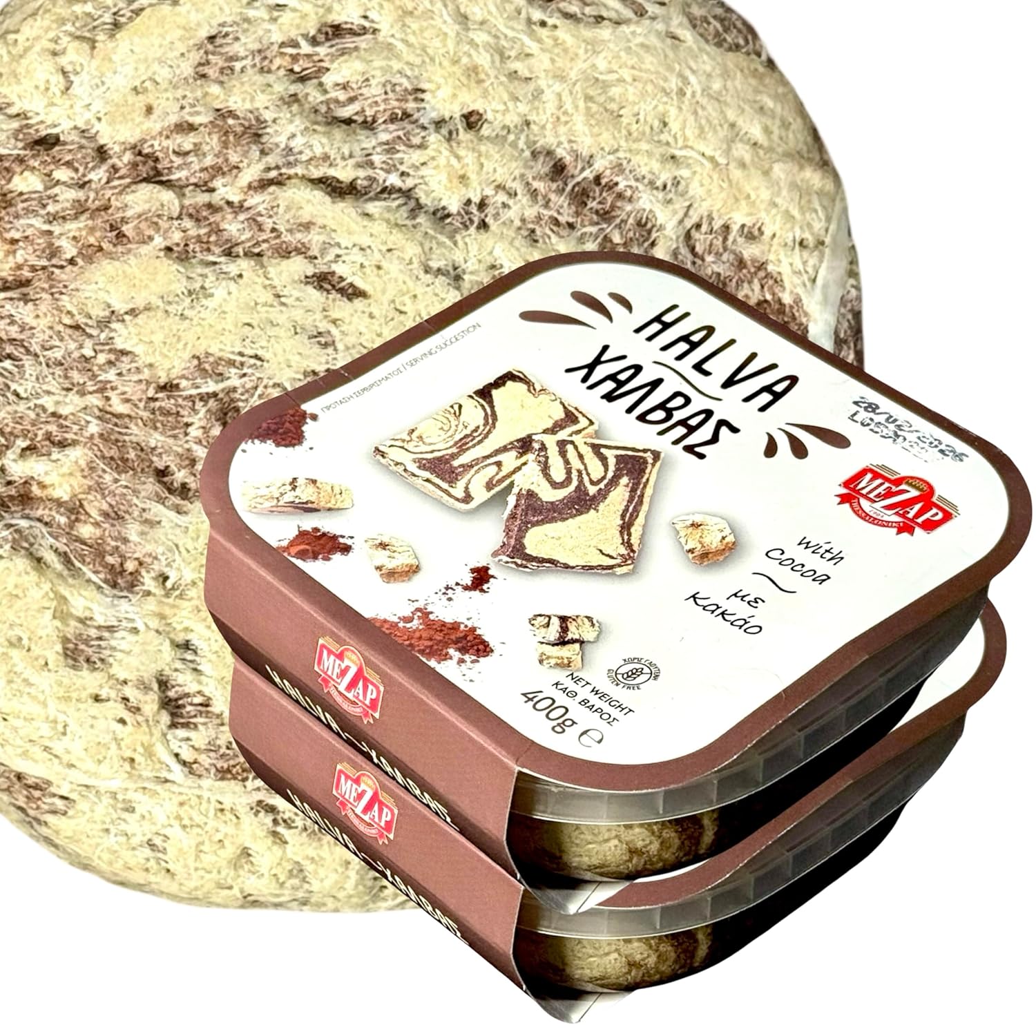 Mezap – Greek Chocolate Halva – Traditional Handcrafted Sesame Dessert with Rich Cocoa, Soft and Flaky Texture, Mediterranean Sweet Treat, All-Natural, Vegan, 14 oz | 400 g, Pack of 2