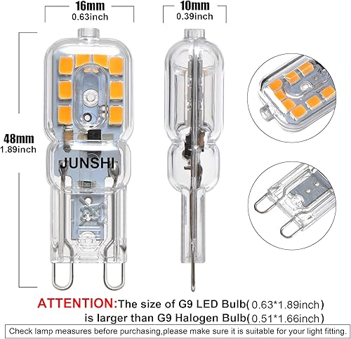 Miniatura 2 de JUNSHI Bombilla LED G9 de 2.5 W, equivalente a bombillas halógenas G9 de 25 W, 3000 K blanco cálido, bombillas AC110-130V T4 para lámpara de araña