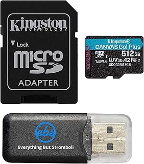 Kingston 512GB Canvas Go Plus MicroSD Memory Card with Adapter Works with GoPro Hero 10 (Hero10) Class 10, V30, A2, SDXC (SDCG3/512GB) Bundle with (1) Everything But Stromboli MicroSD Card Reader