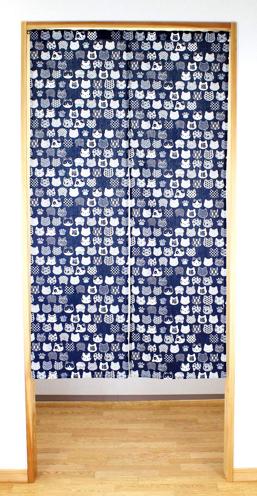 Narumi 鸣海 Dark Blue Narumi Narumikk Noren (Japanese Curtain) Cat Faces Silhouette Pattern 85X150cm 10808 From Japan