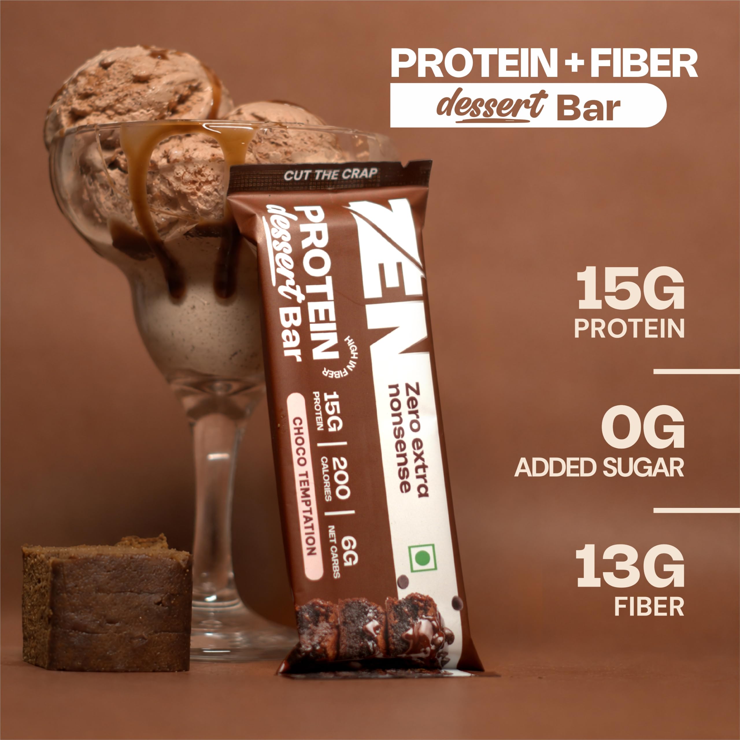 ZEN Protein Dessert Bar Choco Temptation Pack of 6 (50g Each) | 15g Protein, 13 gram Fiber, 200 Calories, 6g Net Carbs | No Added Sugar | No Palm Oil | Healthy Snack — Amazon image 4