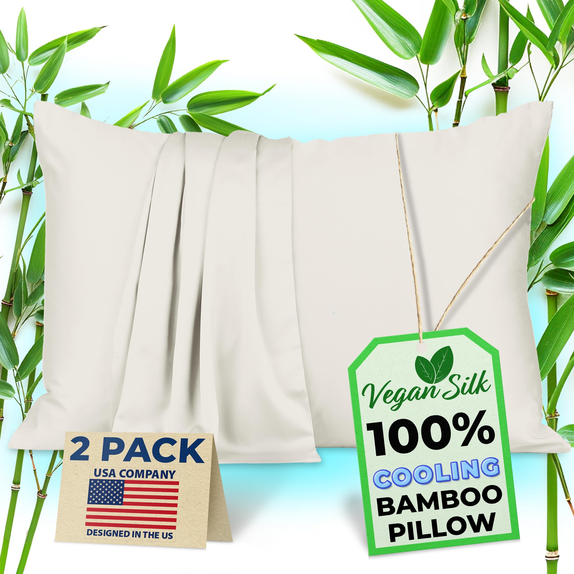 100% Viscose Bamboo Pillowcase Queen - 2-Pack Cooling Pillow Cases for Hot Sleepers, Zipper Viscose Bamboo Pillow Cases Queen Size Cool Pillow Cover