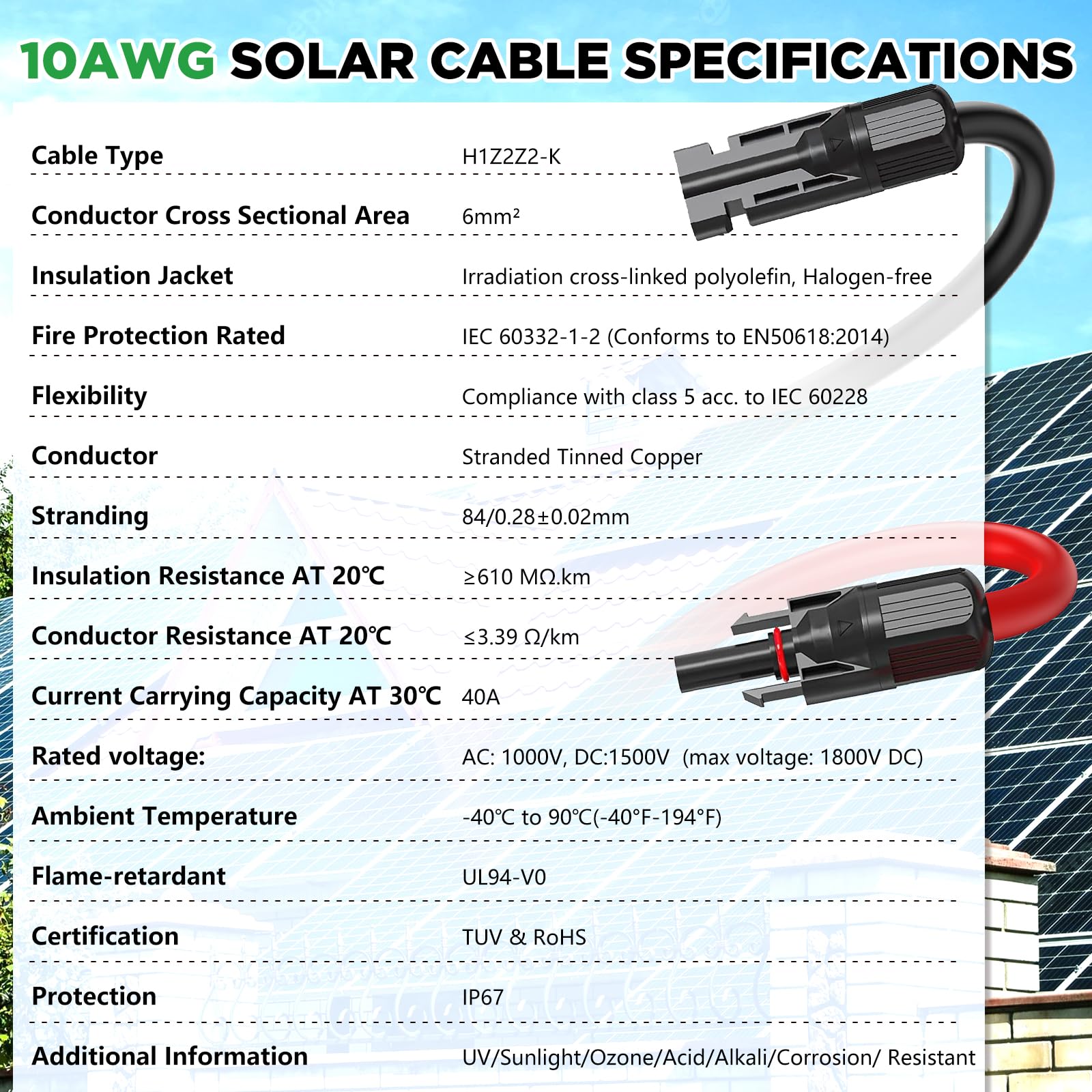Oududainzi Rallonge solaire avec connecteur femelle et mâle 7,6 m
